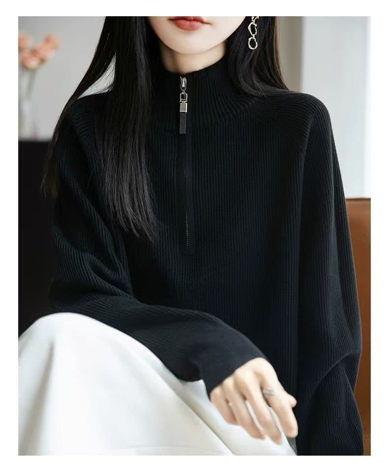 가을 의상 지퍼 터틀넥 니트 기본 셔츠 여성 새로운 봄 가을 맨위 외국 가스 빅 사이즈 여성 의류 가을 겨울 스웨터 상세 이미지 22