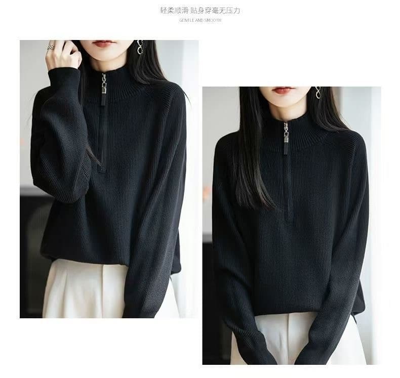 가을 의상 지퍼 터틀넥 니트 기본 셔츠 여성 새로운 봄 가을 맨위 외국 가스 빅 사이즈 여성 의류 가을 겨울 스웨터 상세 이미지 23