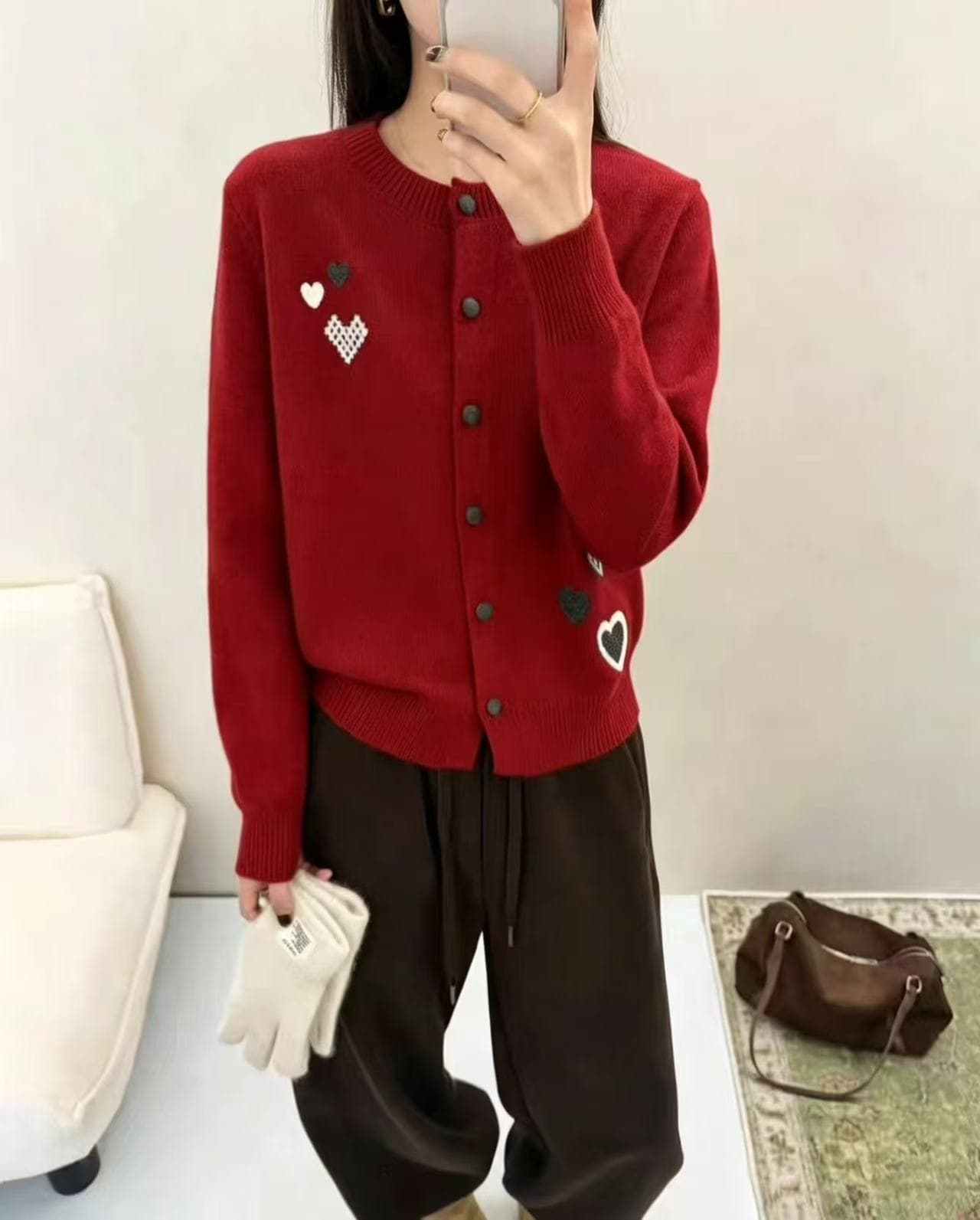 유럽 역 새로운 유럽 상품 3 차원 작은 곰 하트 니트 오픈 가디건 여성 이미지 3
