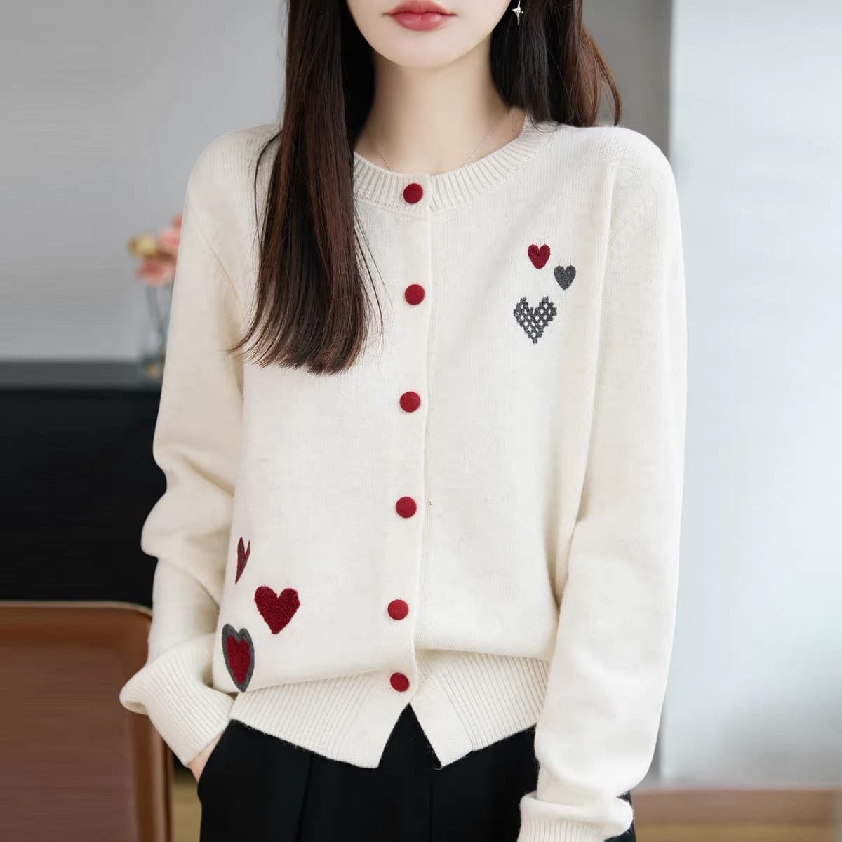 유럽 역 새로운 유럽 상품 3 차원 작은 곰 하트 니트 오픈 가디건 여성 상세 이미지 5