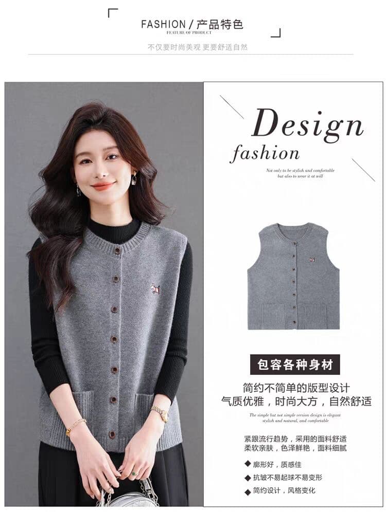 봄 가을 새로운 카디건 라운드 넥 민소매 베스트 여성 코트 오픈 가디건 쇼트 스타일 싱글 줄 버튼 더블 주머니 루즈핏 상세 이미지 8