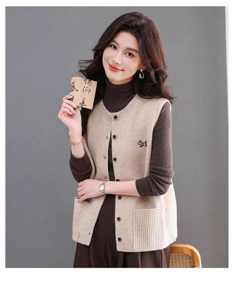 봄 가을 새로운 카디건 라운드 넥 민소매 베스트 여성 코트 오픈 가디건 쇼트 스타일 싱글 줄 버튼 더블 주머니 루즈핏 상세 이미지 15