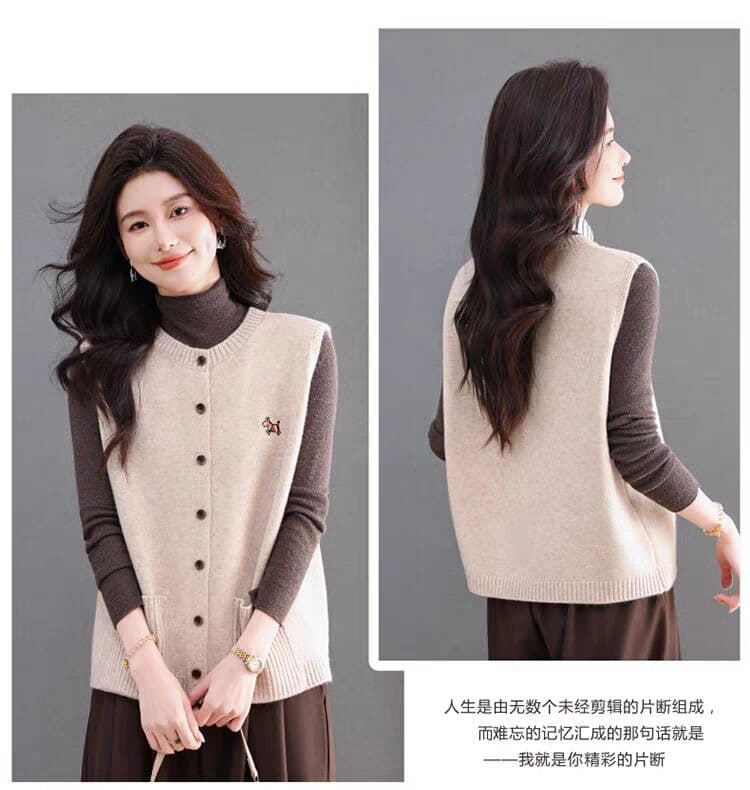 봄 가을 새로운 카디건 라운드 넥 민소매 베스트 여성 코트 오픈 가디건 쇼트 스타일 싱글 줄 버튼 더블 주머니 루즈핏 상세 이미지 16