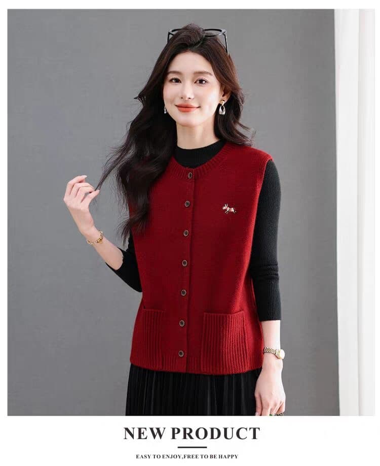 봄 가을 새로운 카디건 라운드 넥 민소매 베스트 여성 코트 오픈 가디건 쇼트 스타일 싱글 줄 버튼 더블 주머니 루즈핏 상세 이미지 22
