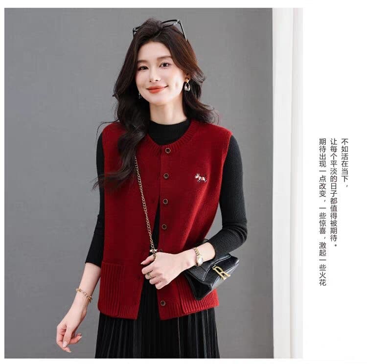 봄 가을 새로운 카디건 라운드 넥 민소매 베스트 여성 코트 오픈 가디건 쇼트 스타일 싱글 줄 버튼 더블 주머니 루즈핏 상세 이미지 23