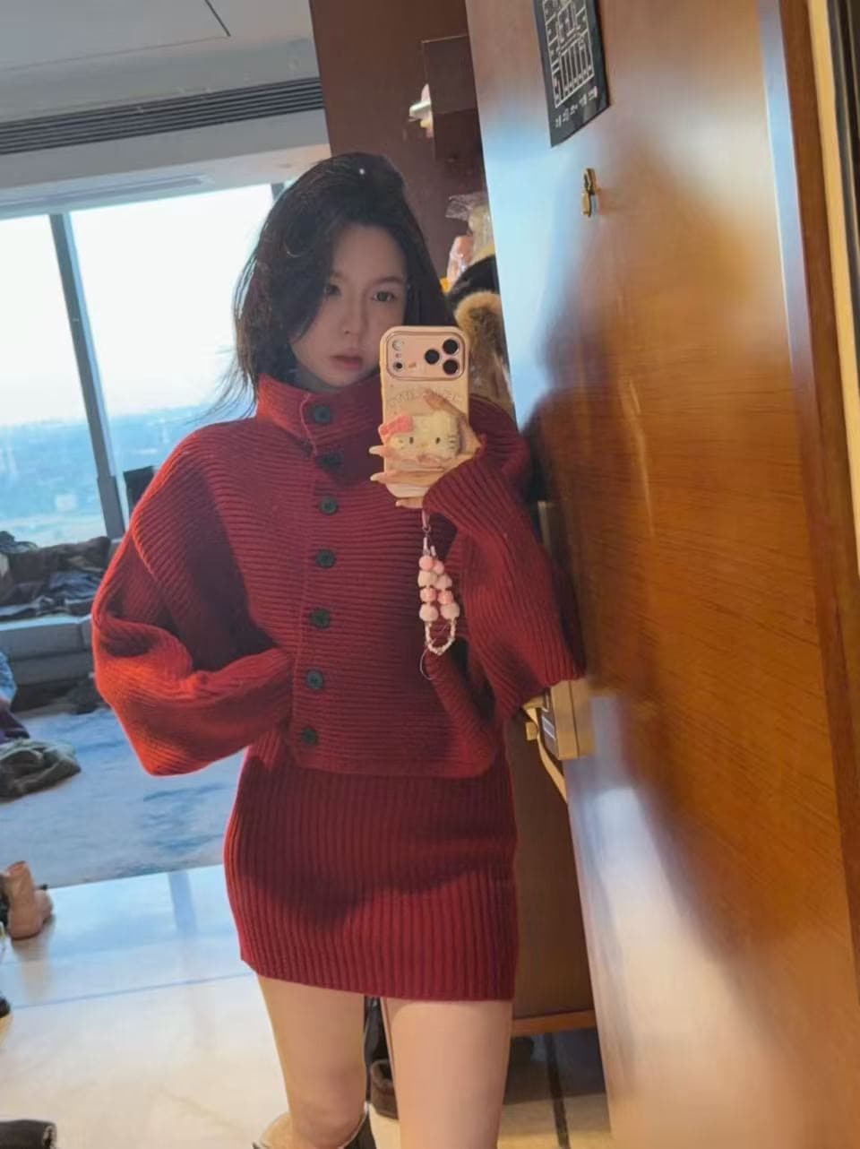 크리스마스 착용 가져 가라. 빨간색 터틀넥 스웨터 원피스 아이들 가을 겨울철 인사이드 가져 가라. 세트 미니 스커트 인터넷 유명인 섹션 이미지 2