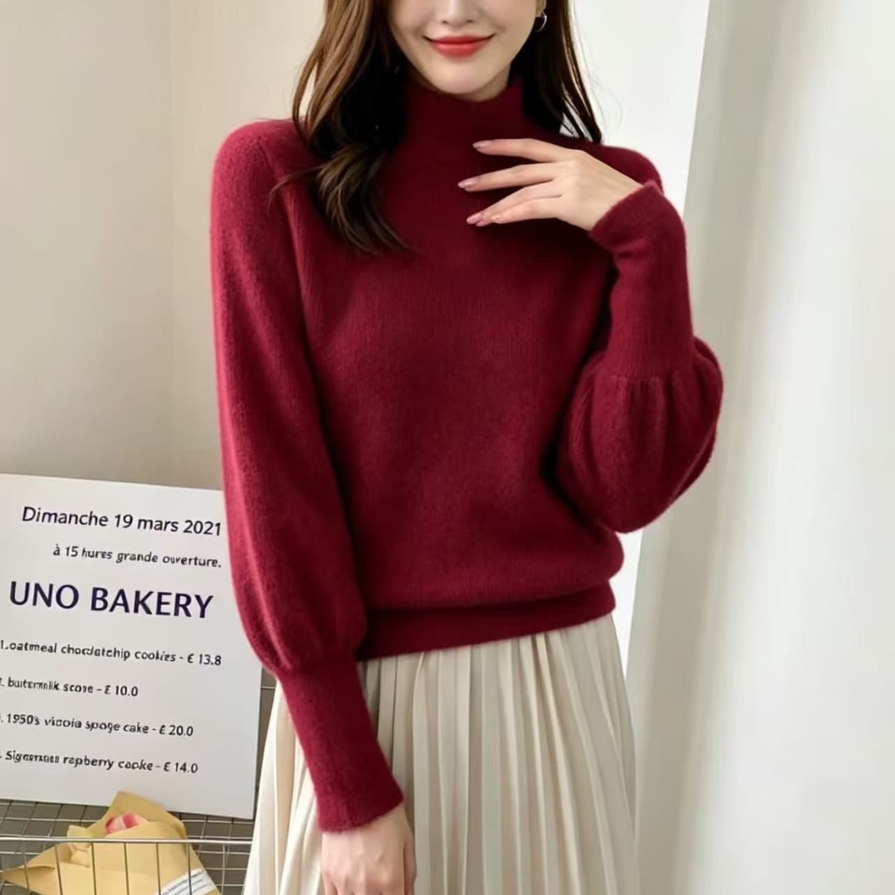 반하이넥 모방 밍크 플리스 스웨터 여자 새로운 다용도 몸매 가꾸기 인사이드 가져 가라. 벌룬 소매 맨위 이미지 5