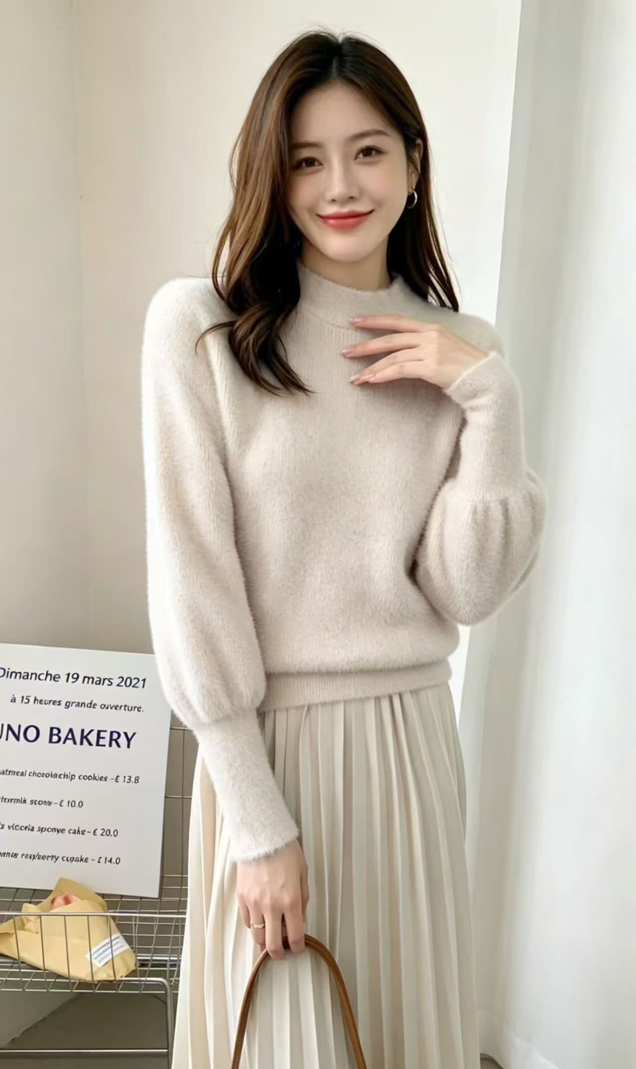 반하이넥 모방 밍크 플리스 스웨터 여자 새로운 다용도 몸매 가꾸기 인사이드 가져 가라. 벌룬 소매 맨위 상세 이미지 4