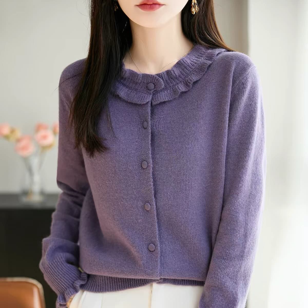 지방 mm 가을 겨울 빅 사이즈 프릴 여성 스웨터 표지 배 슬림해 보이는 맨위 인사이드 가져 가라. 수 있습니다. 외출용 니트 기본 셔츠
