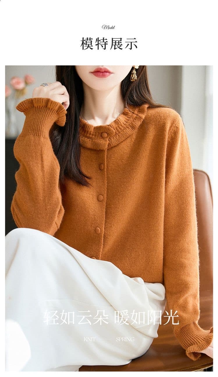 지방 mm 가을 겨울 빅 사이즈 프릴 여성 스웨터 표지 배 슬림해 보이는 맨위 인사이드 가져 가라. 수 있습니다. 외출용 니트 기본 셔츠 상세 이미지 11