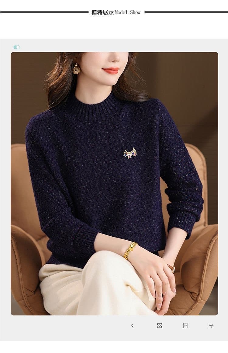 겨울 새로운 반하이넥 스웨터 여자 루즈핏 XL 니트 맨위 외국 가스 양모 기본 셔츠 상세 이미지 9