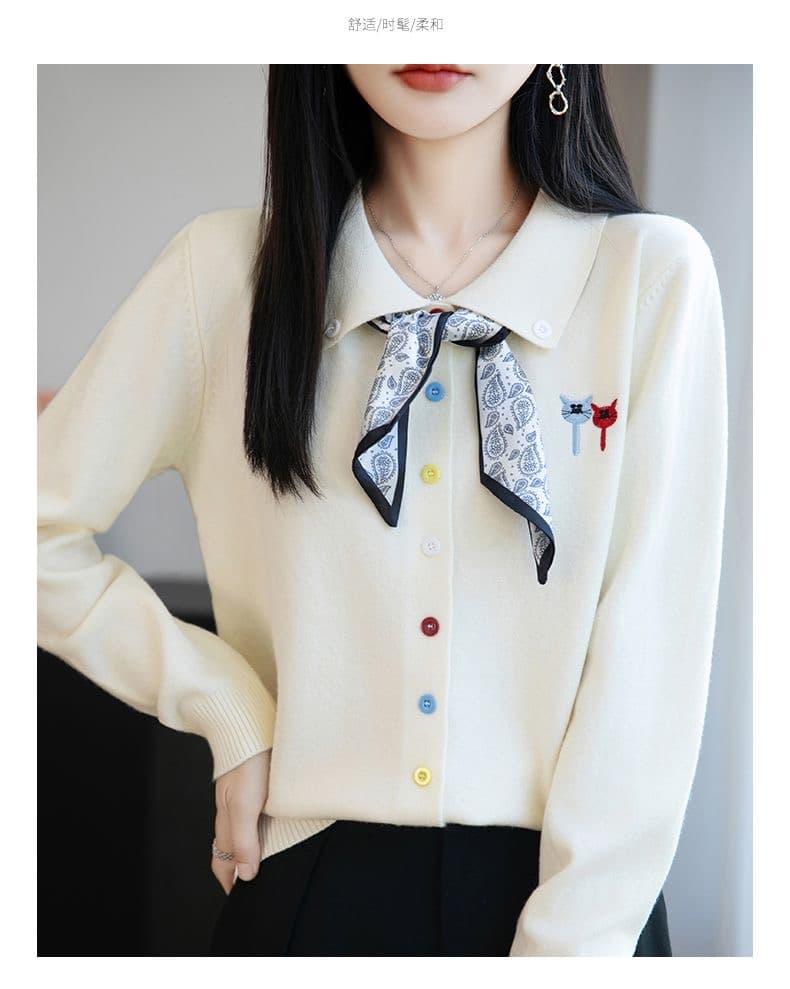 이른 가을 색상 버클 자수 스카프 니트 카디건 코트 새로운 봄 가을 외부 가져 가라. 외국 가스 빅 사이즈 여성 의류 맨위 상세 이미지 16
