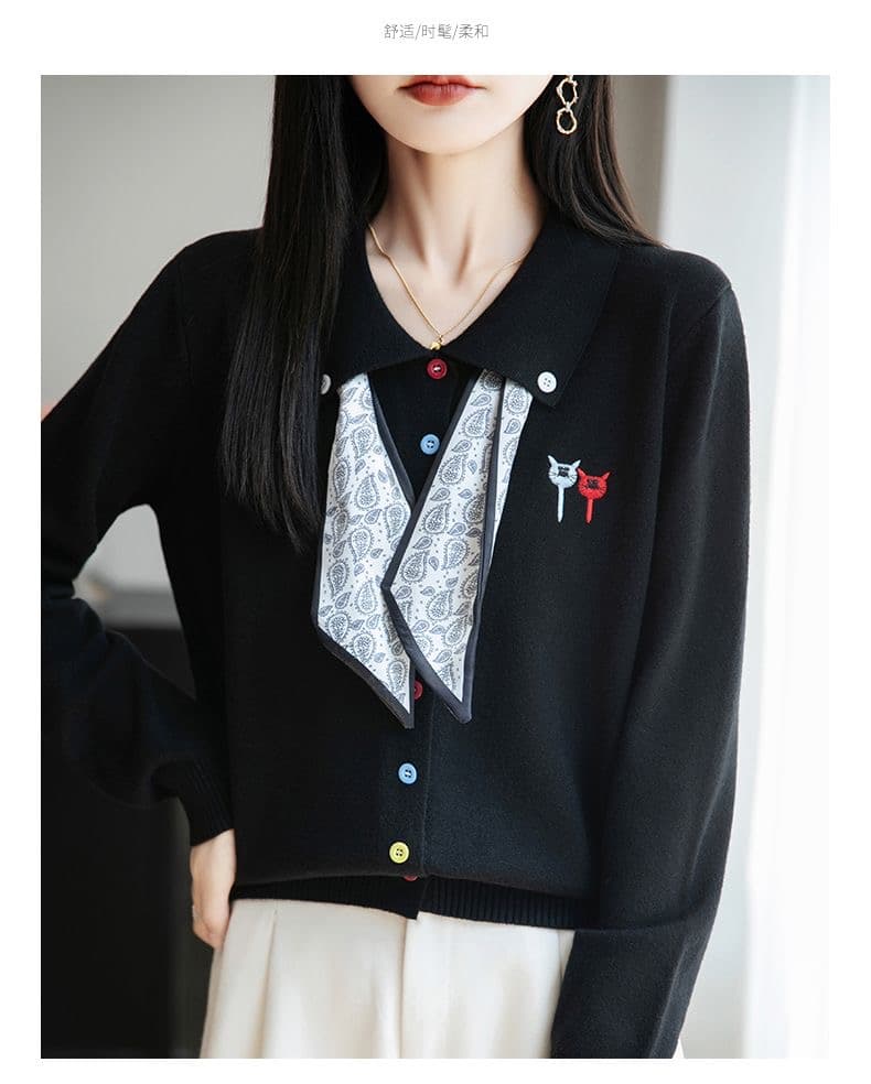 이른 가을 색상 버클 자수 스카프 니트 카디건 코트 새로운 봄 가을 외부 가져 가라. 외국 가스 빅 사이즈 여성 의류 맨위 상세 이미지 22