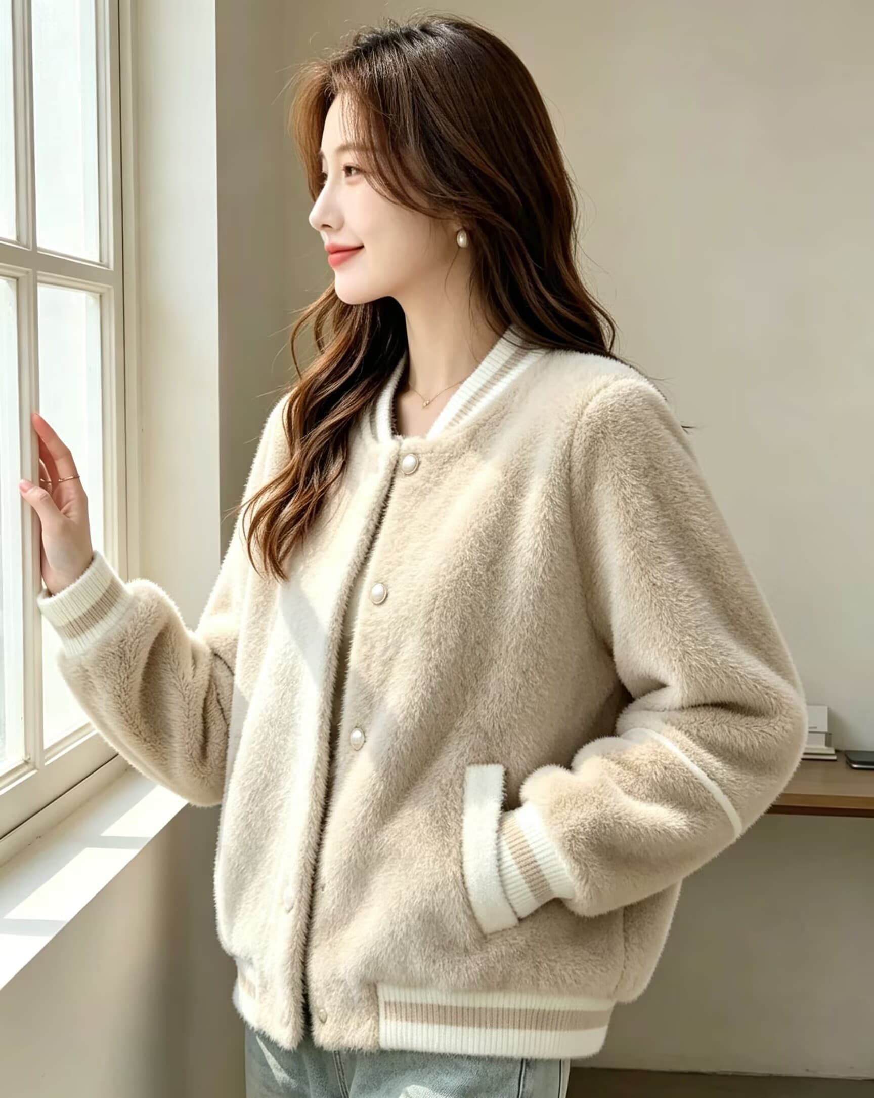 야구 유니폼 밍크 플리스 여성 새로운 가을 쇼트 스타일 패션 다용도 봄 가을 작은 키 니트 오픈 가디건 맨위 상세 이미지 3