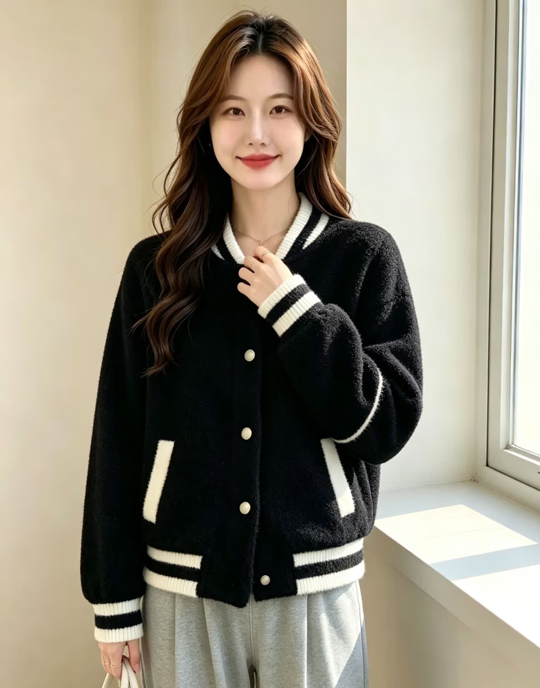 야구 유니폼 밍크 플리스 여성 새로운 가을 쇼트 스타일 패션 다용도 봄 가을 작은 키 니트 오픈 가디건 맨위 상세 이미지 7