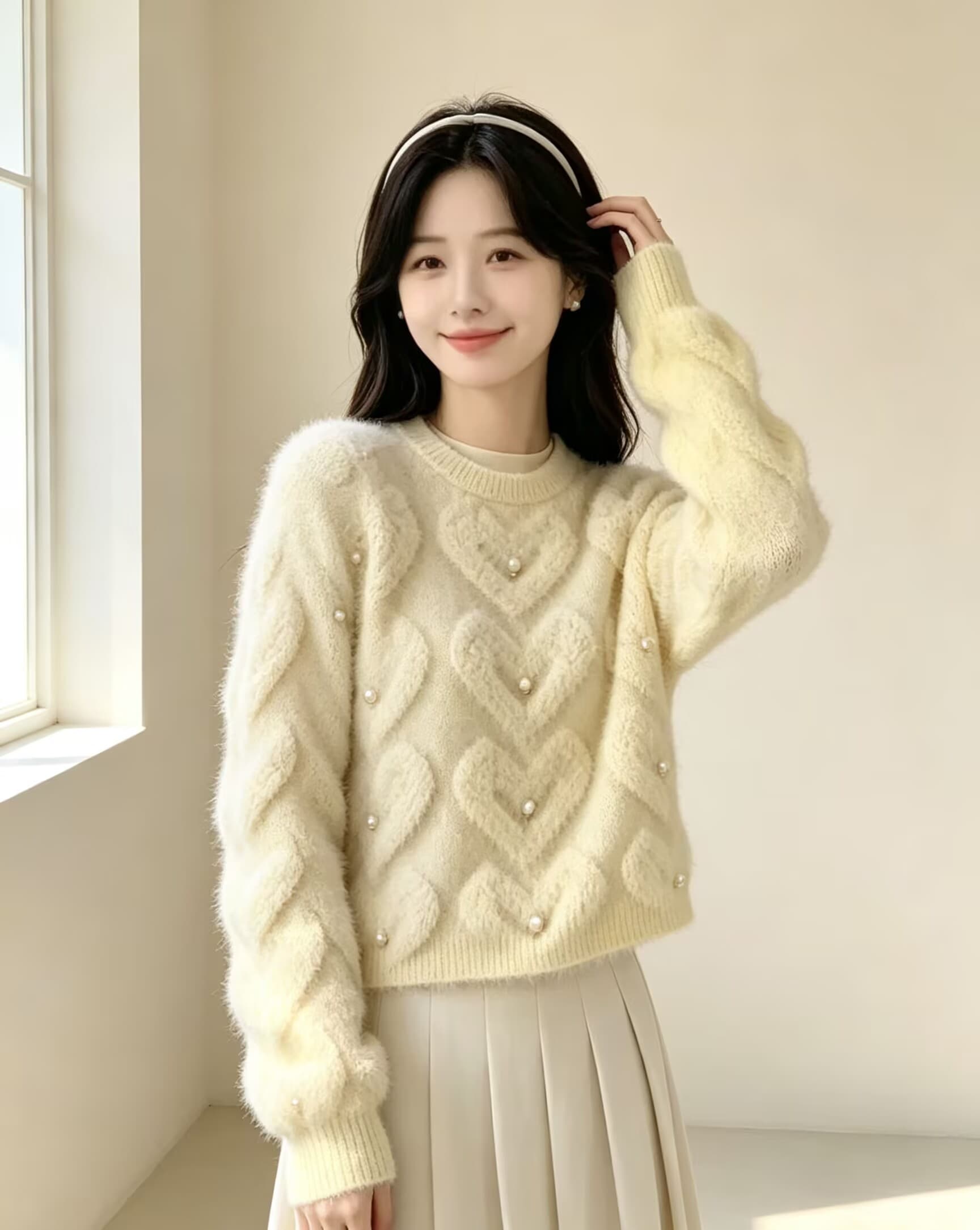 부드러운 바람 달콤함 비즈 박기 플리스 니트 오픈 가디건 여성 가을 겨울 새로운 외국 가스 연령 감소 슬림해 보이는 스웨터 코트 상세 이미지 6