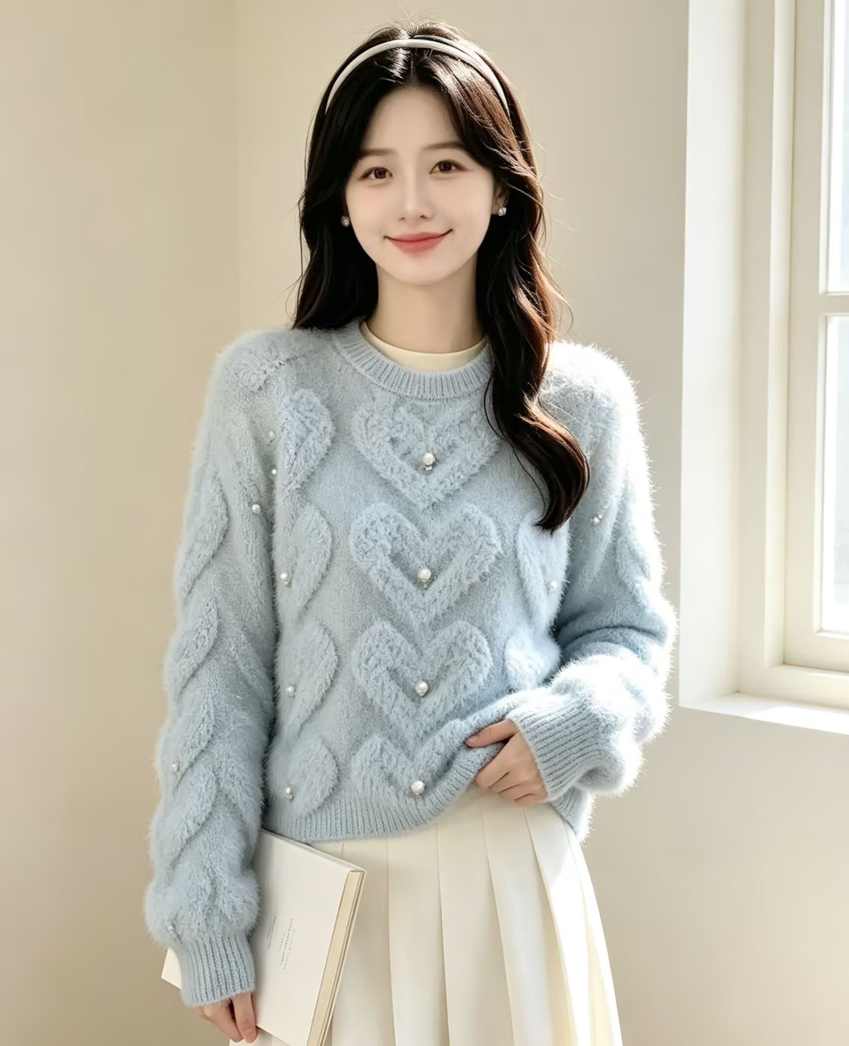 부드러운 바람 달콤함 비즈 박기 플리스 니트 오픈 가디건 여성 가을 겨울 새로운 외국 가스 연령 감소 슬림해 보이는 스웨터 코트 상세 이미지 9