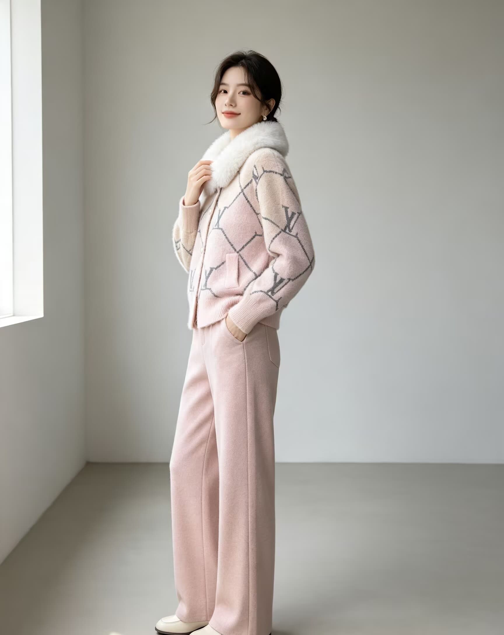 수달 털털 쇼트 스타일 모피 칼라 재킷 가을 겨울 새로운 한국 스타일 재킷 폭스 바겐 니트 오픈 가디건 맨위 상세 이미지 6