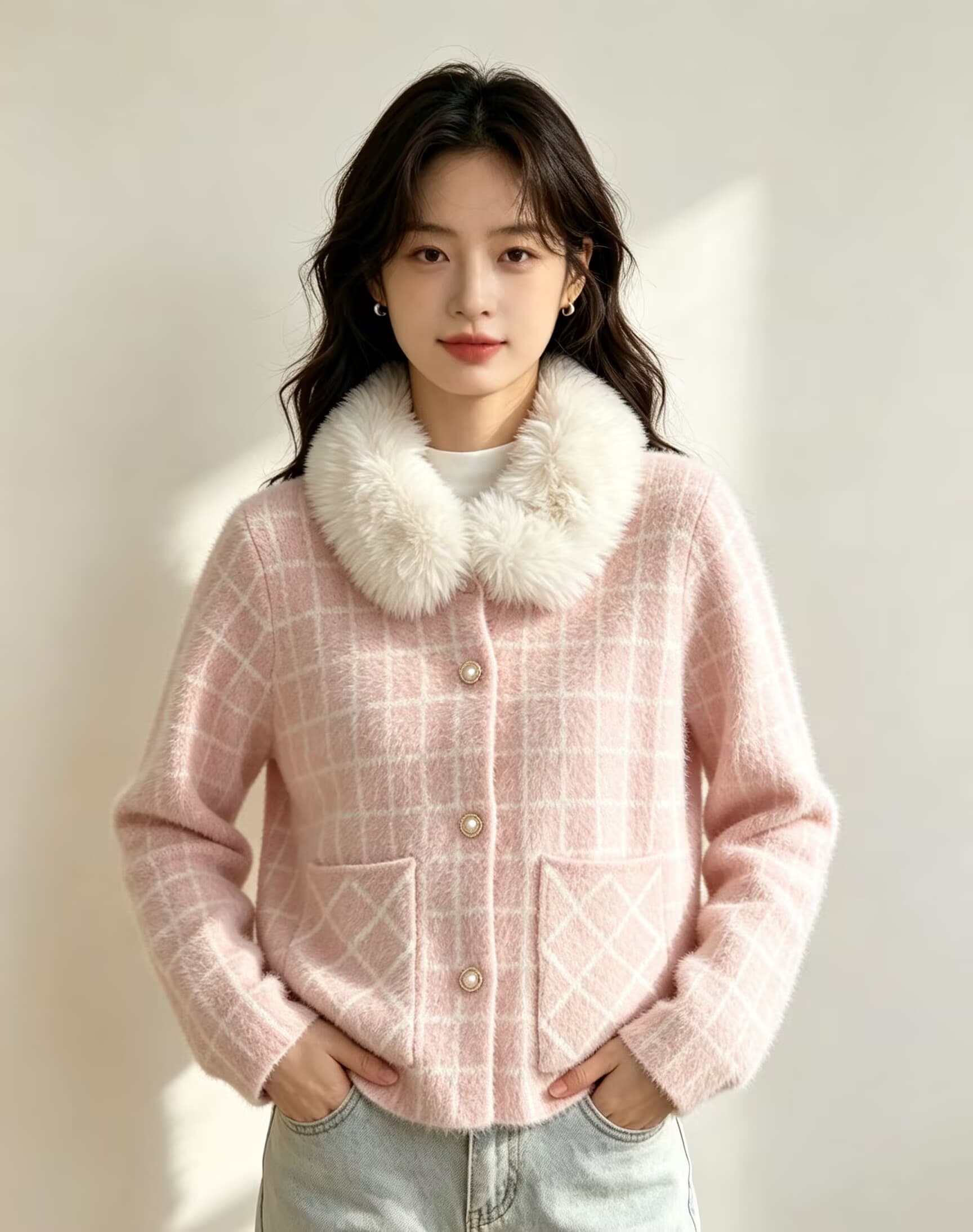 플리스 칼라 패치워크 밍크 플리스 오픈 가디건 여성 짧은 외투 명문 여성 바람 가을 겨울 새로운 한국 스타일 지퍼 섹션 스웨터 코트 상세 이미지 4