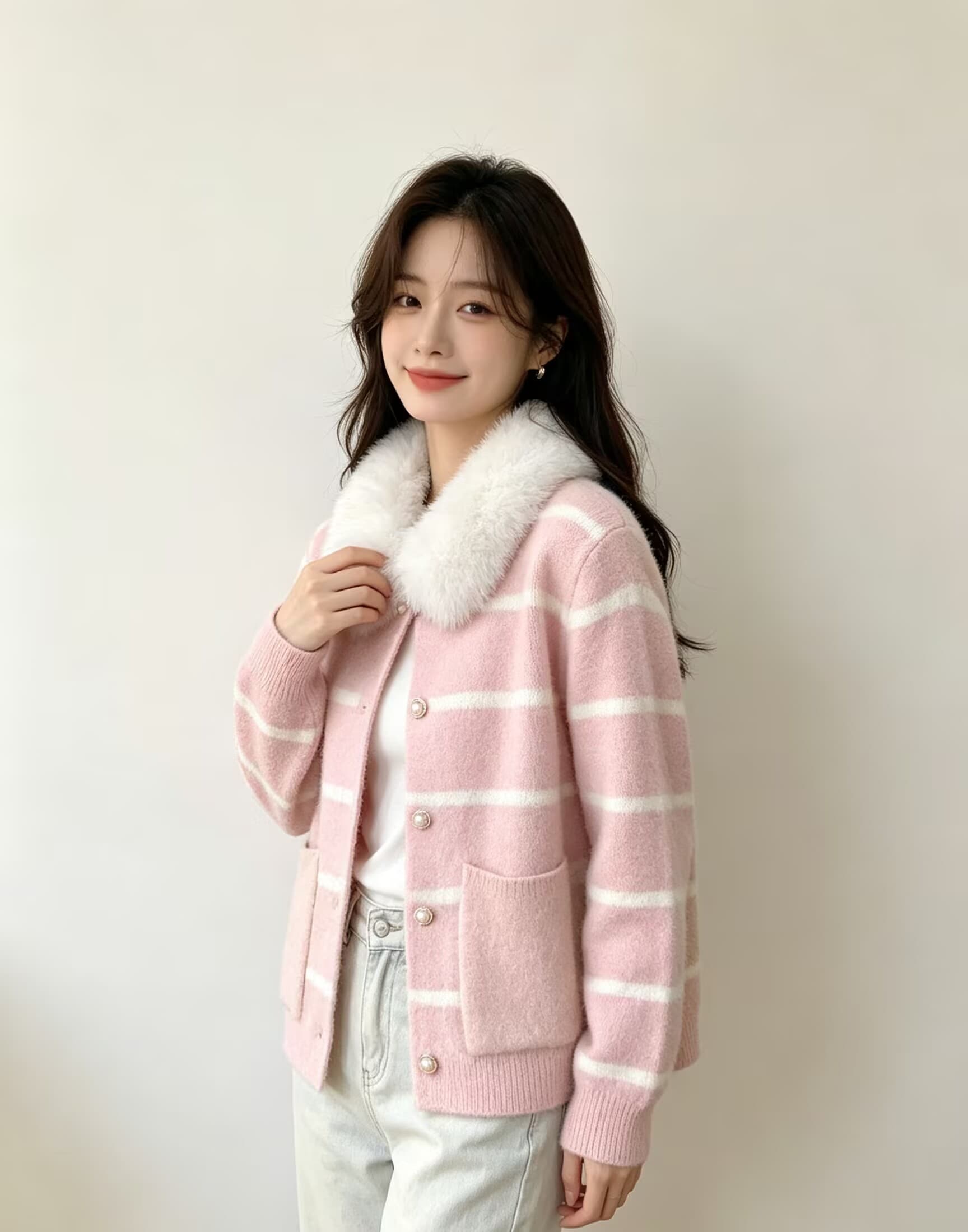 플리스 칼라 패치워크 밍크 플리스 오픈 가디건 여성 짧은 외투 명문 여성 바람 가을 겨울 새로운 한국 스타일 스웨터 코트 상세 이미지 4