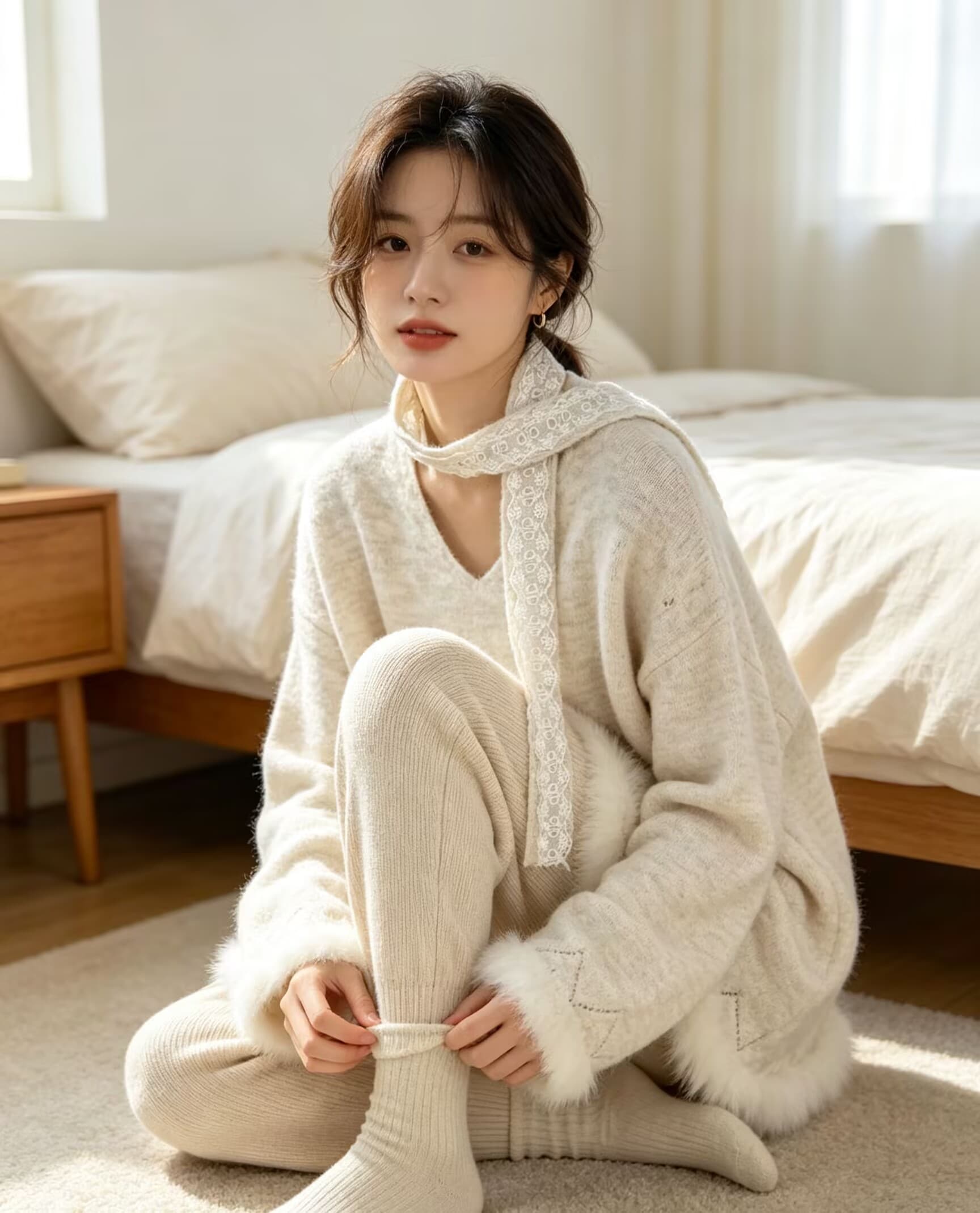 슈퍼 잘 생긴 리본 행침 목 V넥 긴팔 스웨터 여자 2026 가을 빅 사이즈 지방 mm 루즈핏 자이언트 슬림해 보이는 맨위 트렌디 상세 이미지 7