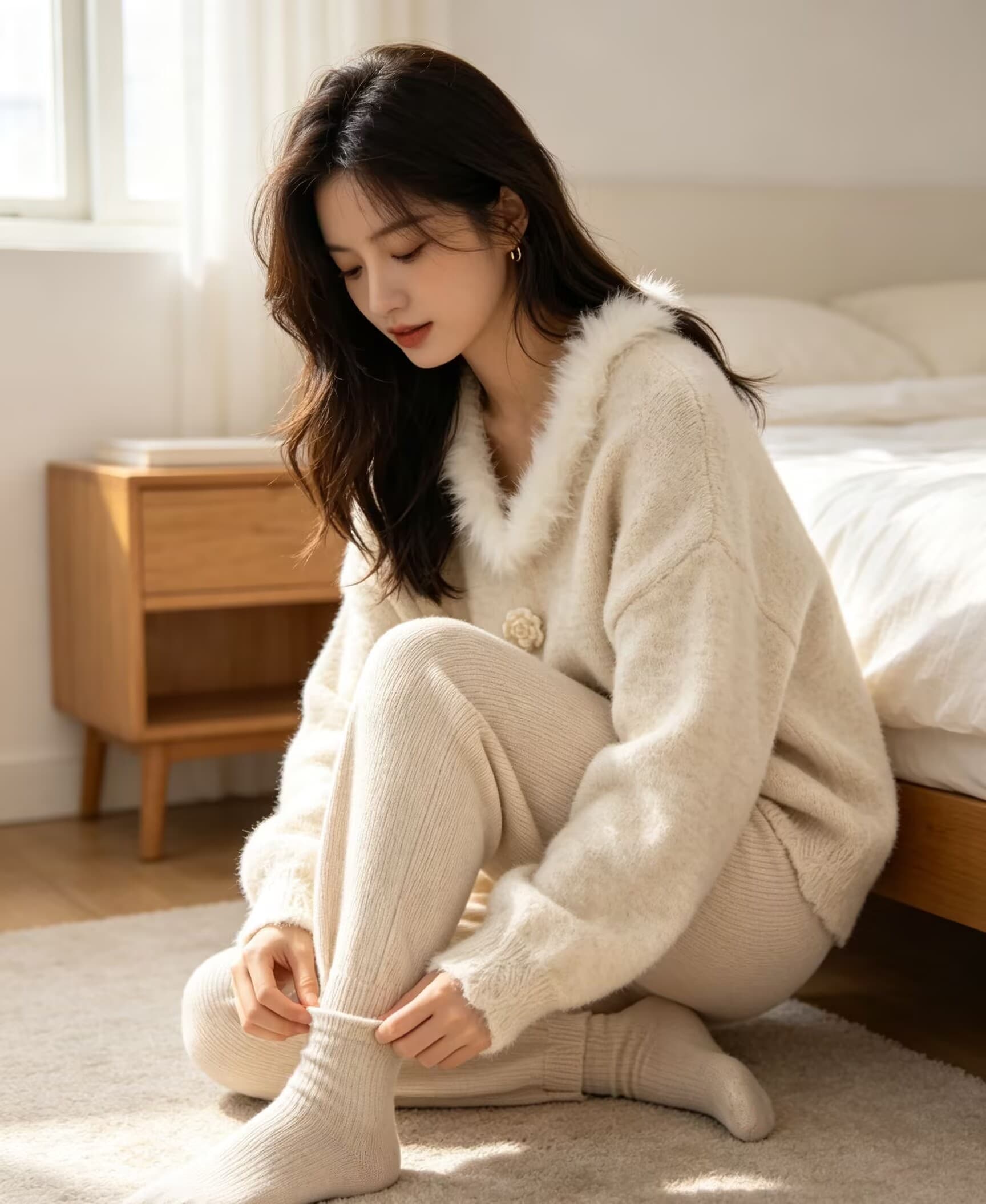 슈퍼 잘 생긴 수달 털 V넥 스웨터 여자 가을 겨울 빅 사이즈 지방 mm 루즈핏 느긋한 3 차원 꽃 니트 스웨터 맨위 상세 이미지 1