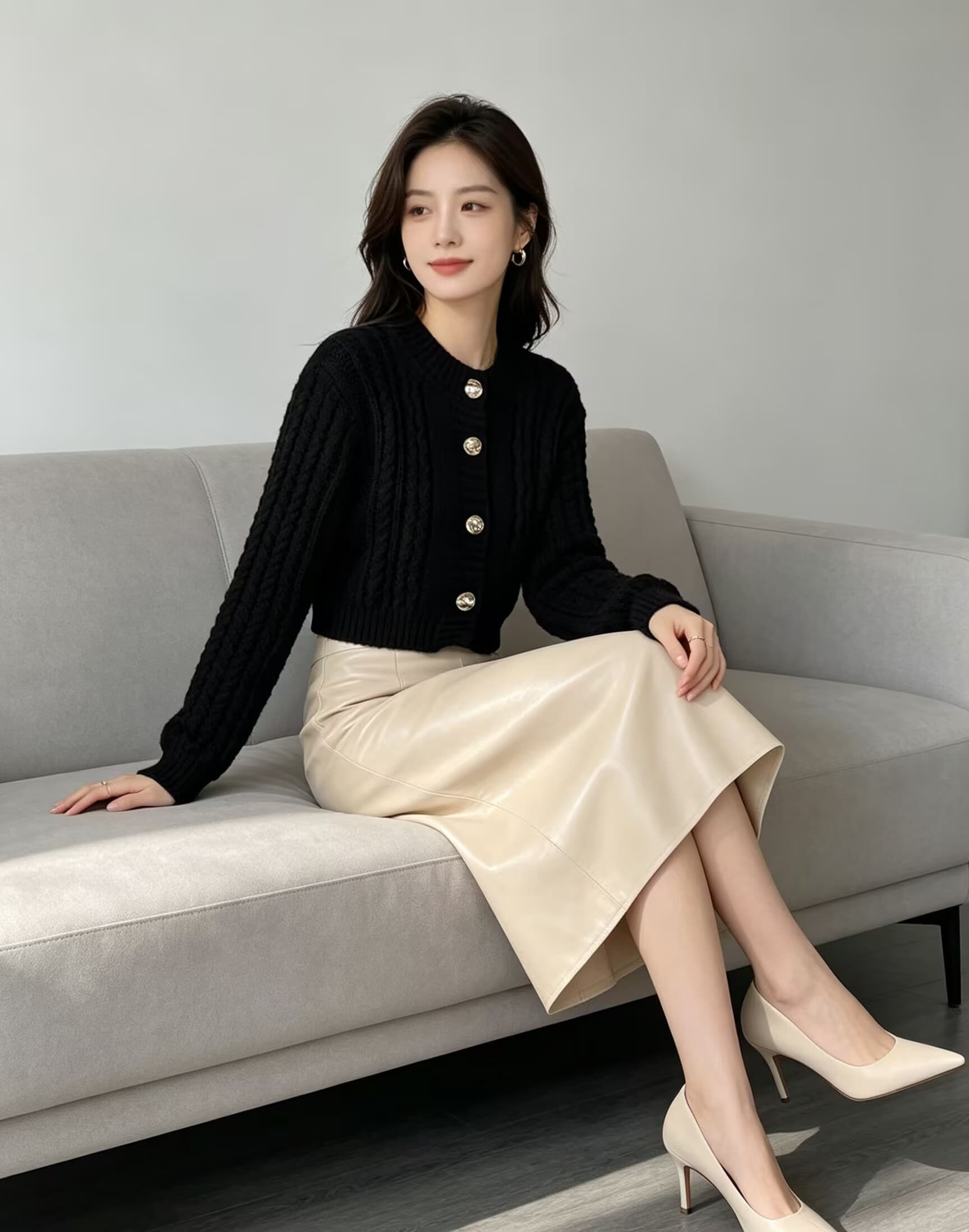 한국 동대문 구매 겨울 패션 부서 버클 쇼트 스타일 니트 오픈 가디건 상세 이미지 3