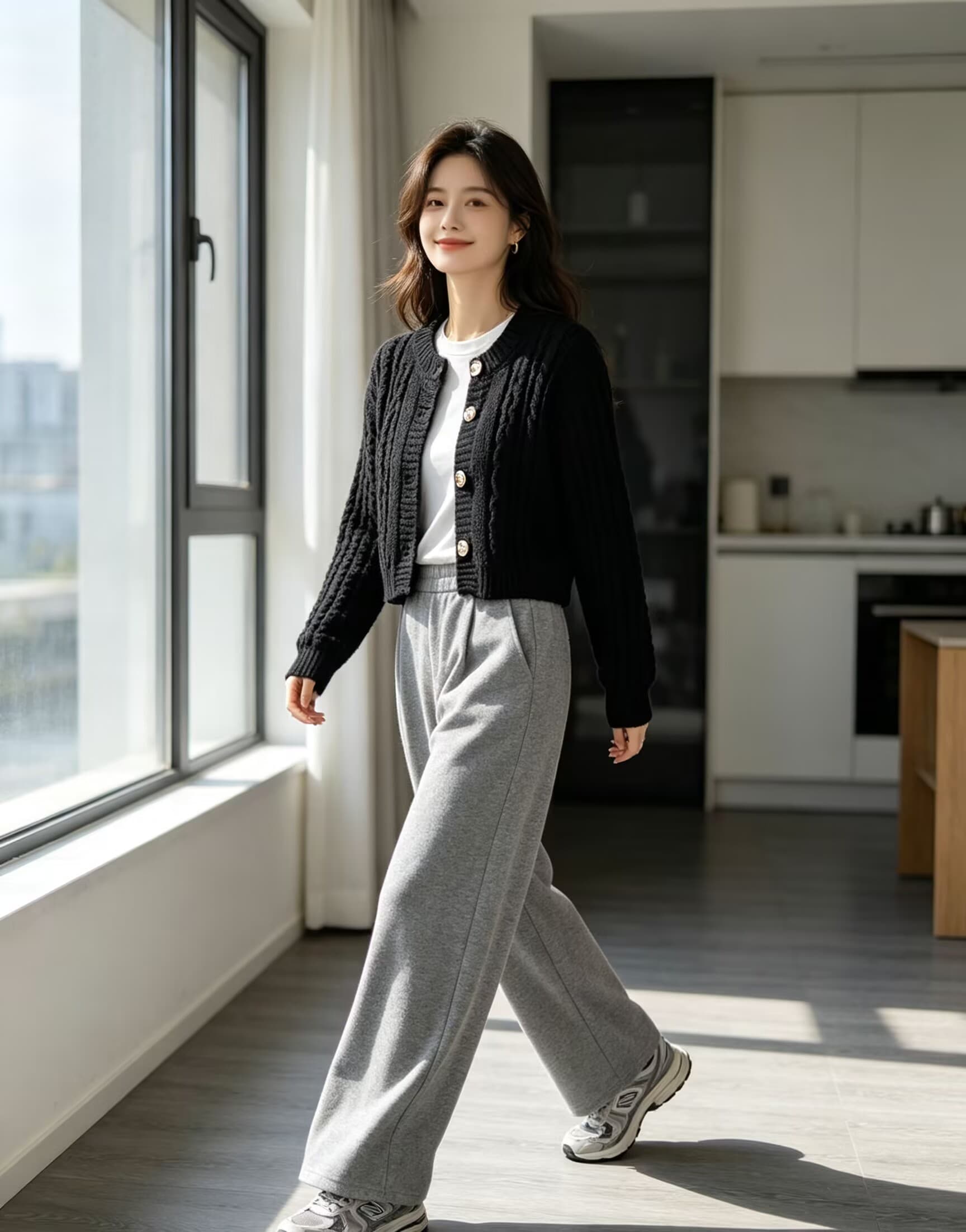 한국 동대문 구매 겨울 패션 부서 버클 쇼트 스타일 니트 오픈 가디건 상세 이미지 4