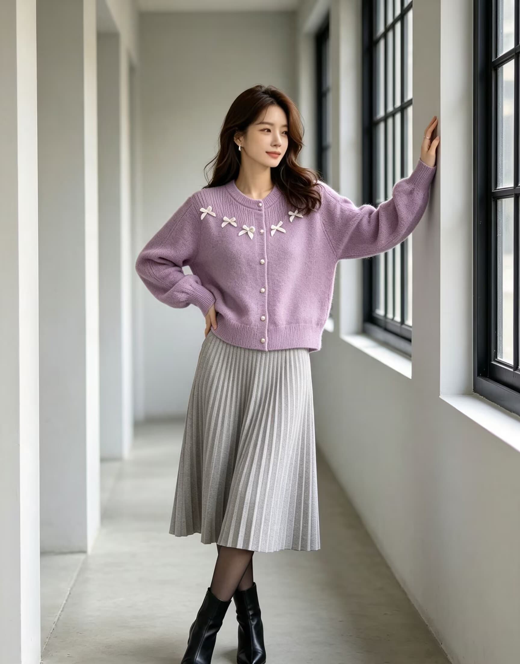 2026 가을 새로운 신년 달콤함 진주 광택 실 나비 매듭 라운드 넥 빨간색 스웨터 니트 오픈 가디건 상세 이미지 5