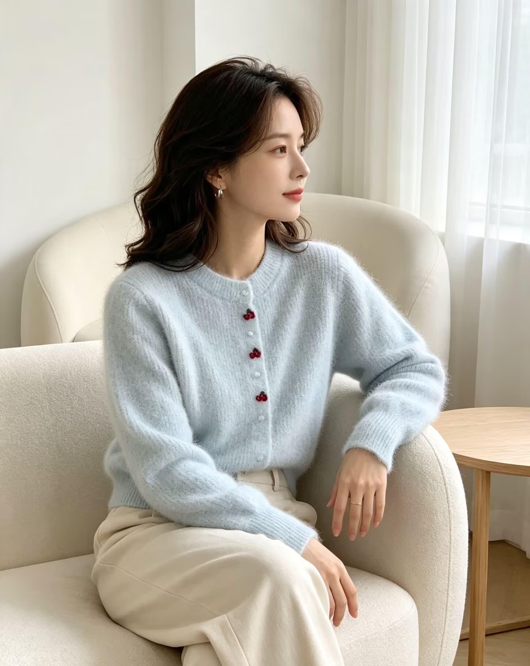 프랑스식 우유 부서 부드러운 느긋한 풍수 밍크 울 니트 오픈 가디건 여성 가을 겨울철 부드러운 찹쌀 스웨터 코트 두꺼운 맨위 이미지 3