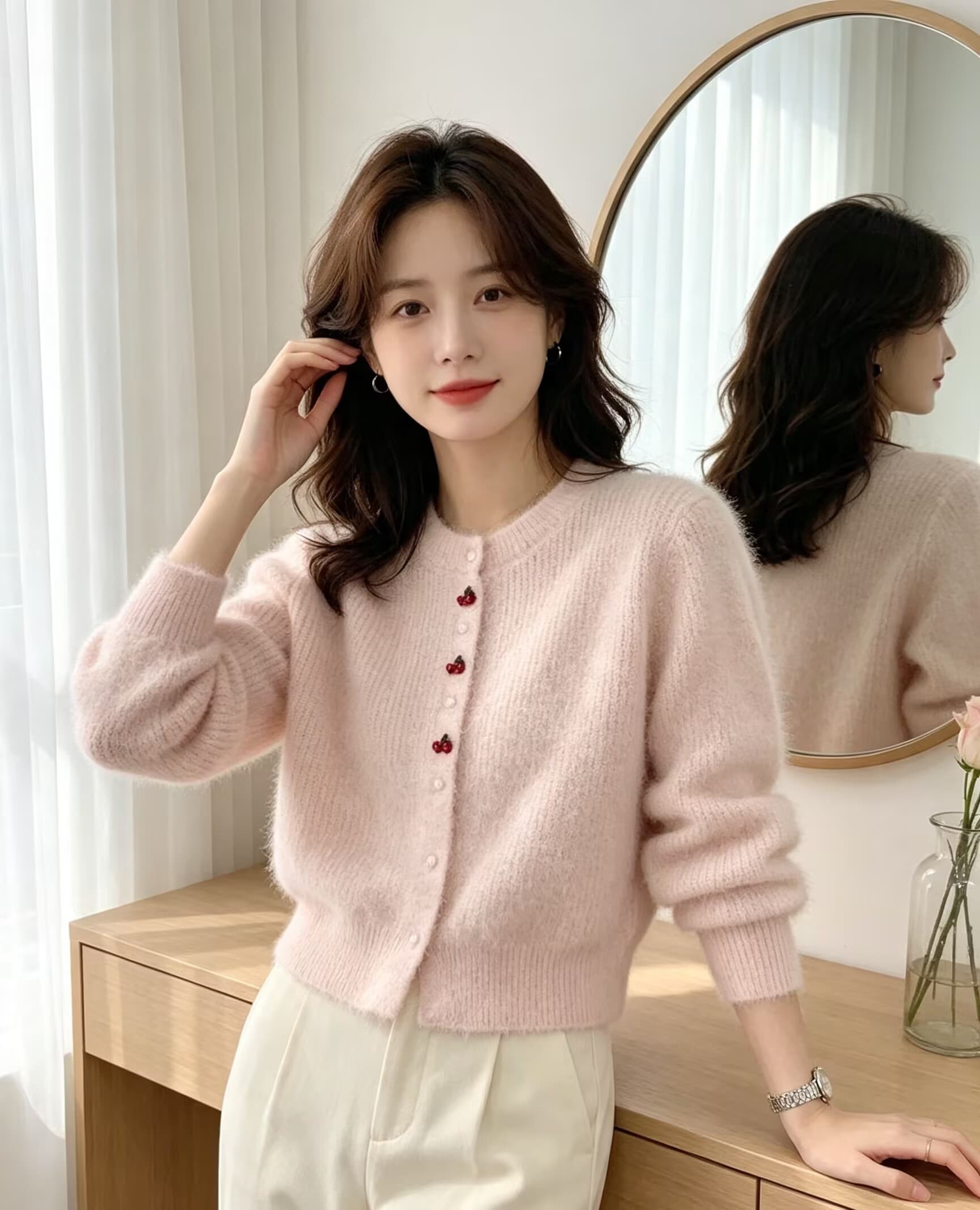 프랑스식 우유 부서 부드러운 느긋한 풍수 밍크 울 니트 오픈 가디건 여성 가을 겨울철 부드러운 찹쌀 스웨터 코트 두꺼운 맨위 이미지 2