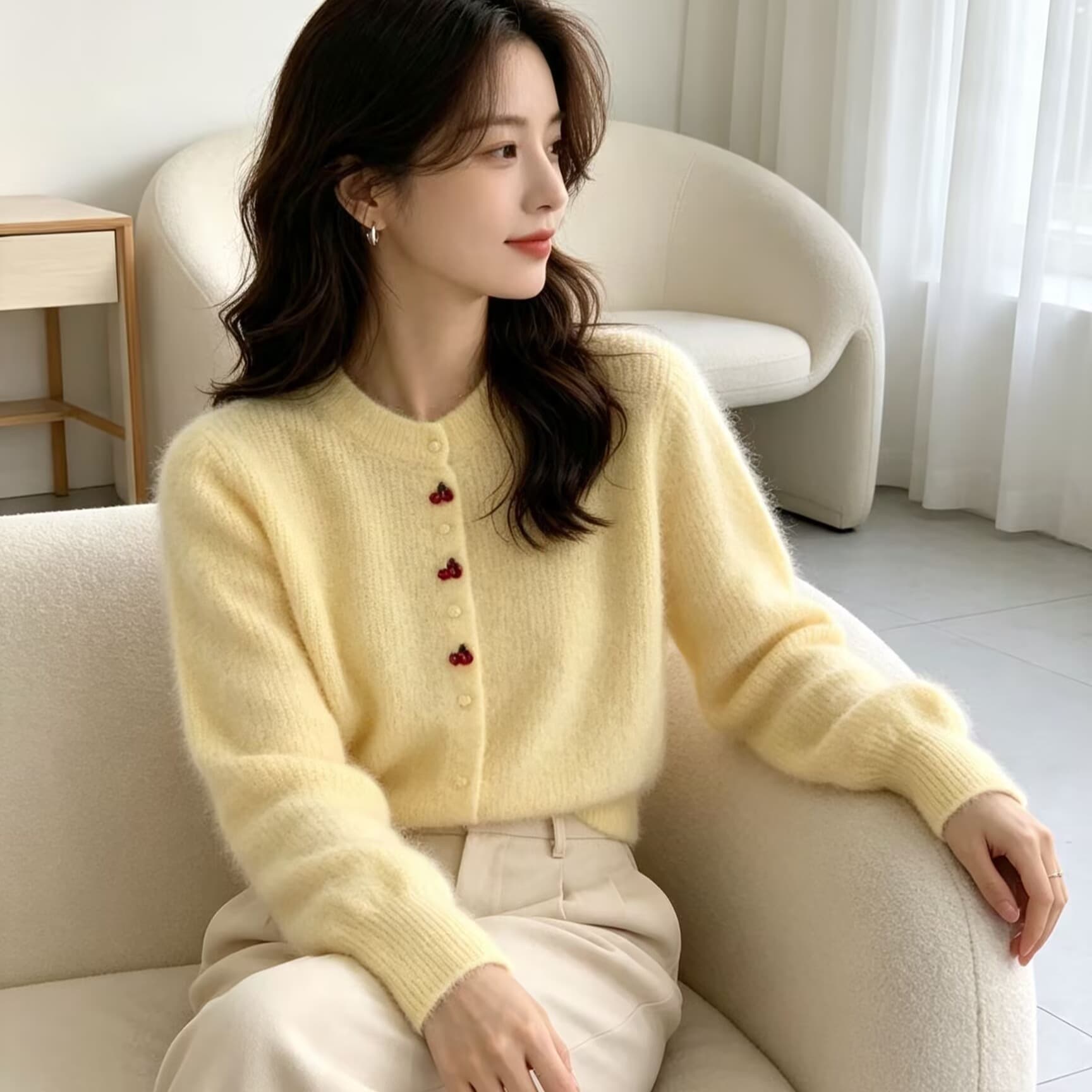 프랑스식 우유 부서 부드러운 느긋한 풍수 밍크 울 니트 오픈 가디건 여성 가을 겨울철 부드러운 찹쌀 스웨터 코트 두꺼운 맨위