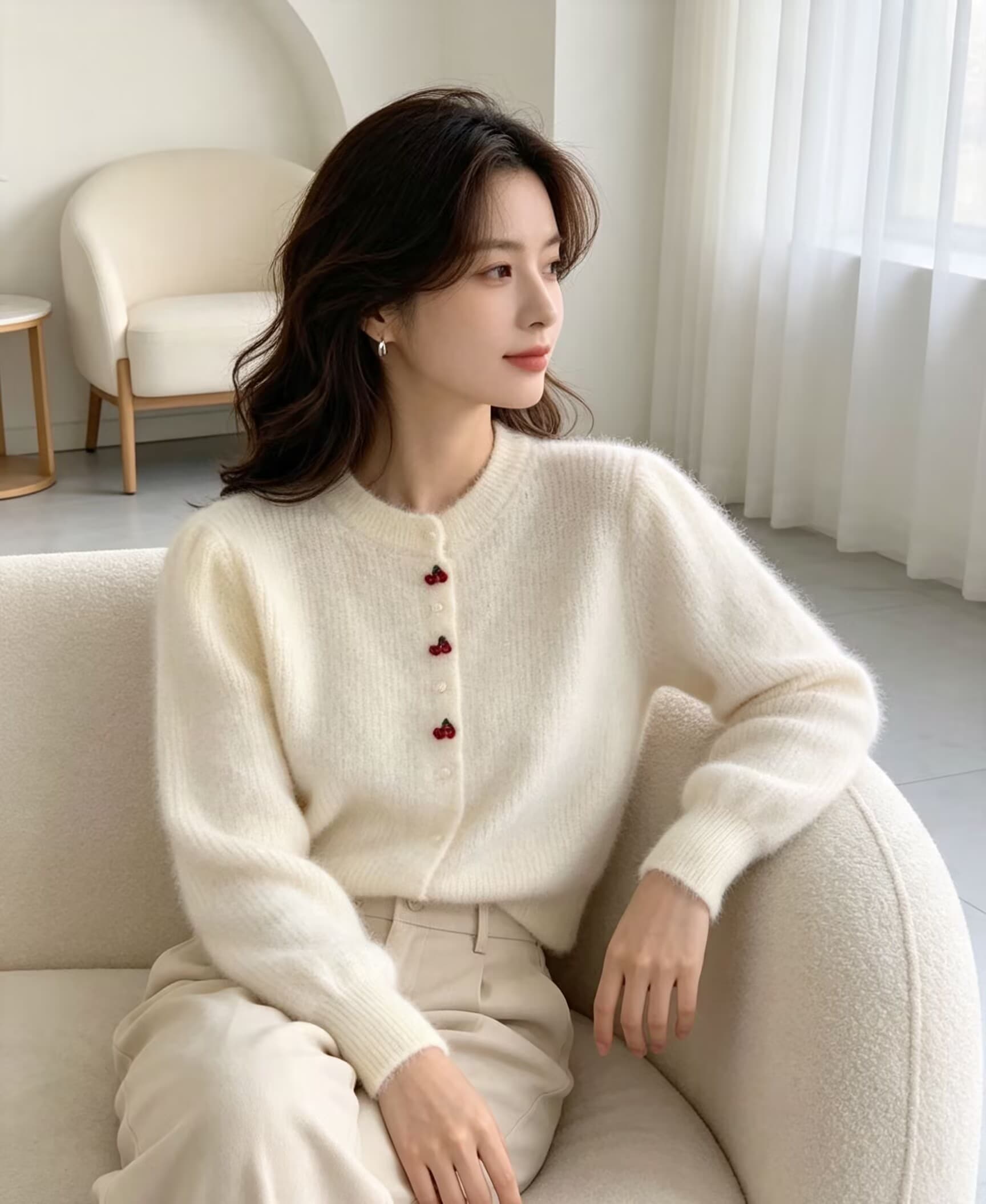 프랑스식 우유 부서 부드러운 느긋한 풍수 밍크 울 니트 오픈 가디건 여성 가을 겨울철 부드러운 찹쌀 스웨터 코트 두꺼운 맨위 상세 이미지 4