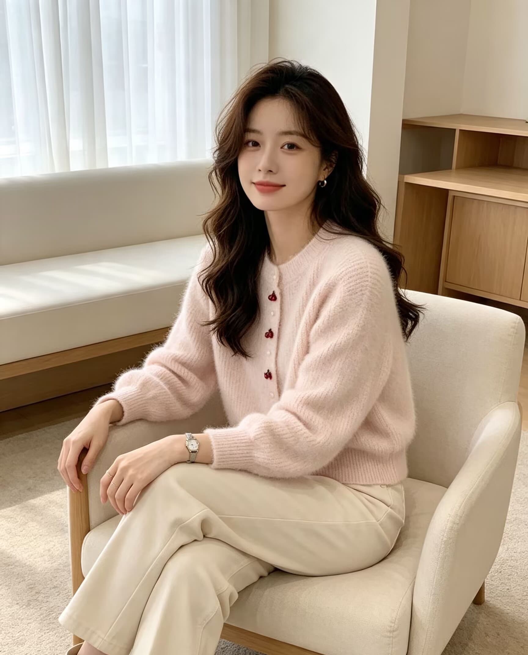 프랑스식 우유 부서 부드러운 느긋한 풍수 밍크 울 니트 오픈 가디건 여성 가을 겨울철 부드러운 찹쌀 스웨터 코트 두꺼운 맨위 상세 이미지 9