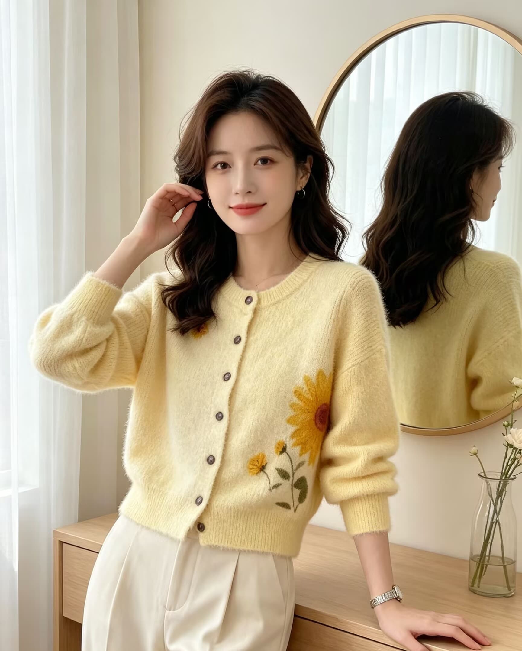새로운 부드러운 찹쌀 프린트 밍크 플리스 오픈 가디건 스웨터 여성 코트 가을 겨울 두꺼운 니트 스웨터 맨위 상세 이미지 7
