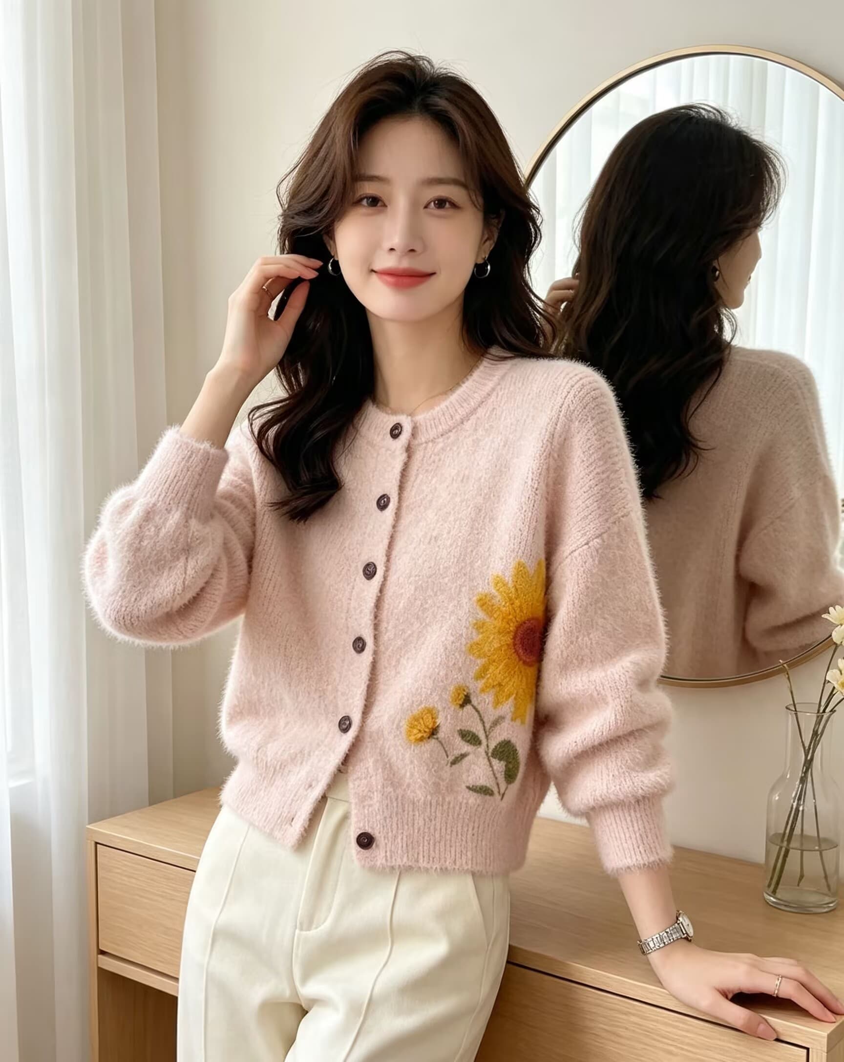 새로운 부드러운 찹쌀 프린트 밍크 플리스 오픈 가디건 스웨터 여성 코트 가을 겨울 두꺼운 니트 스웨터 맨위 상세 이미지 13