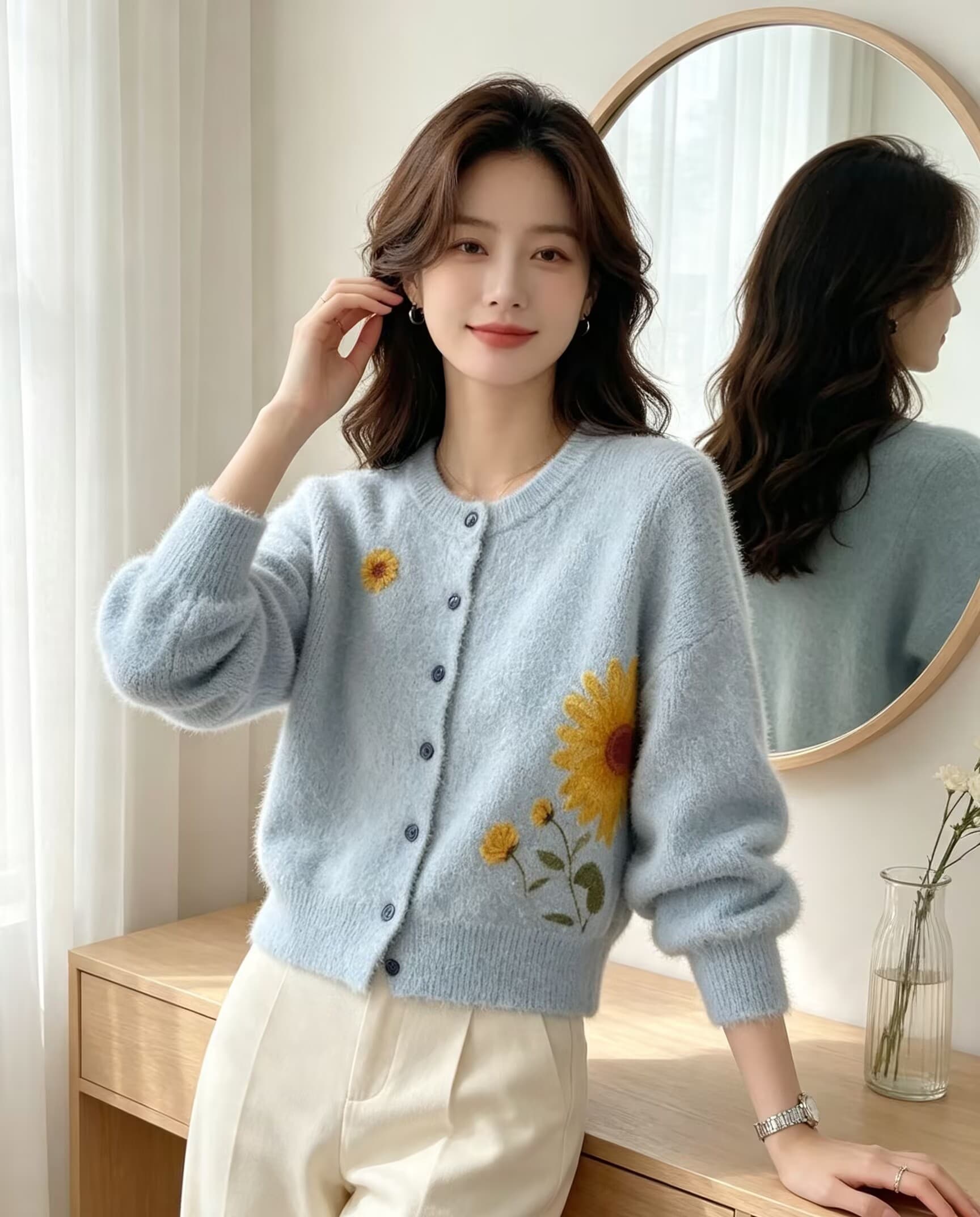 새로운 부드러운 찹쌀 프린트 밍크 플리스 오픈 가디건 스웨터 여성 코트 가을 겨울 두꺼운 니트 스웨터 맨위 상세 이미지 14