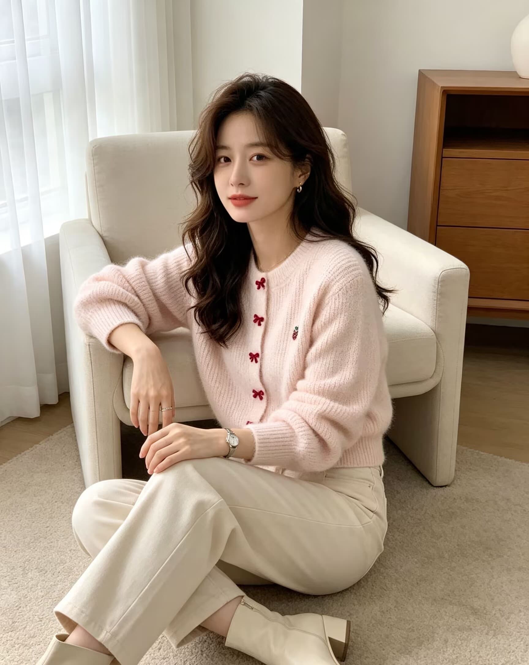 가을 겨울 새로운 모방 수달 두꺼운 라운드 넥 긴팔 니트 카디건 코트 상세 이미지 14
