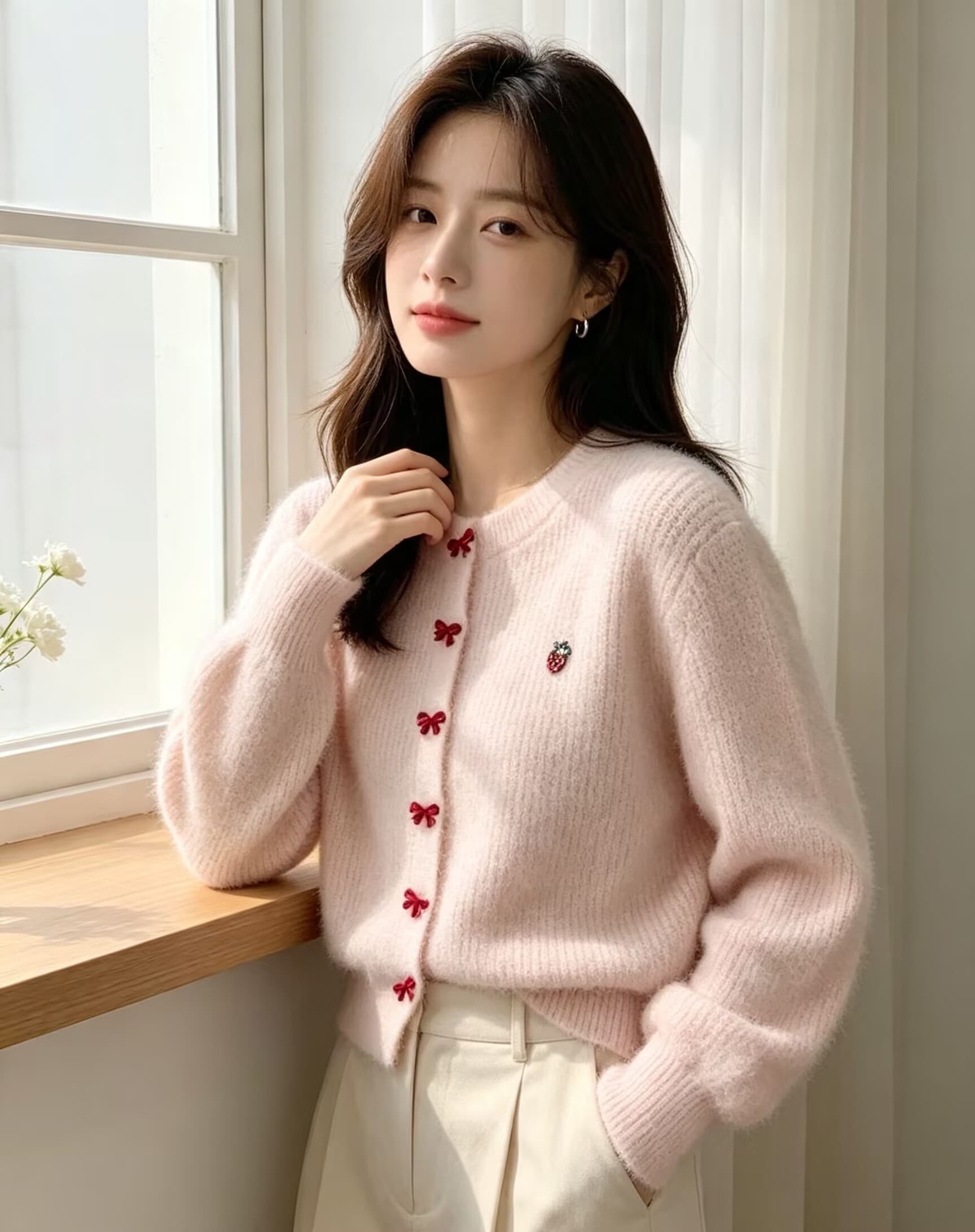가을 겨울 새로운 모방 수달 두꺼운 라운드 넥 긴팔 니트 카디건 코트 상세 이미지 17