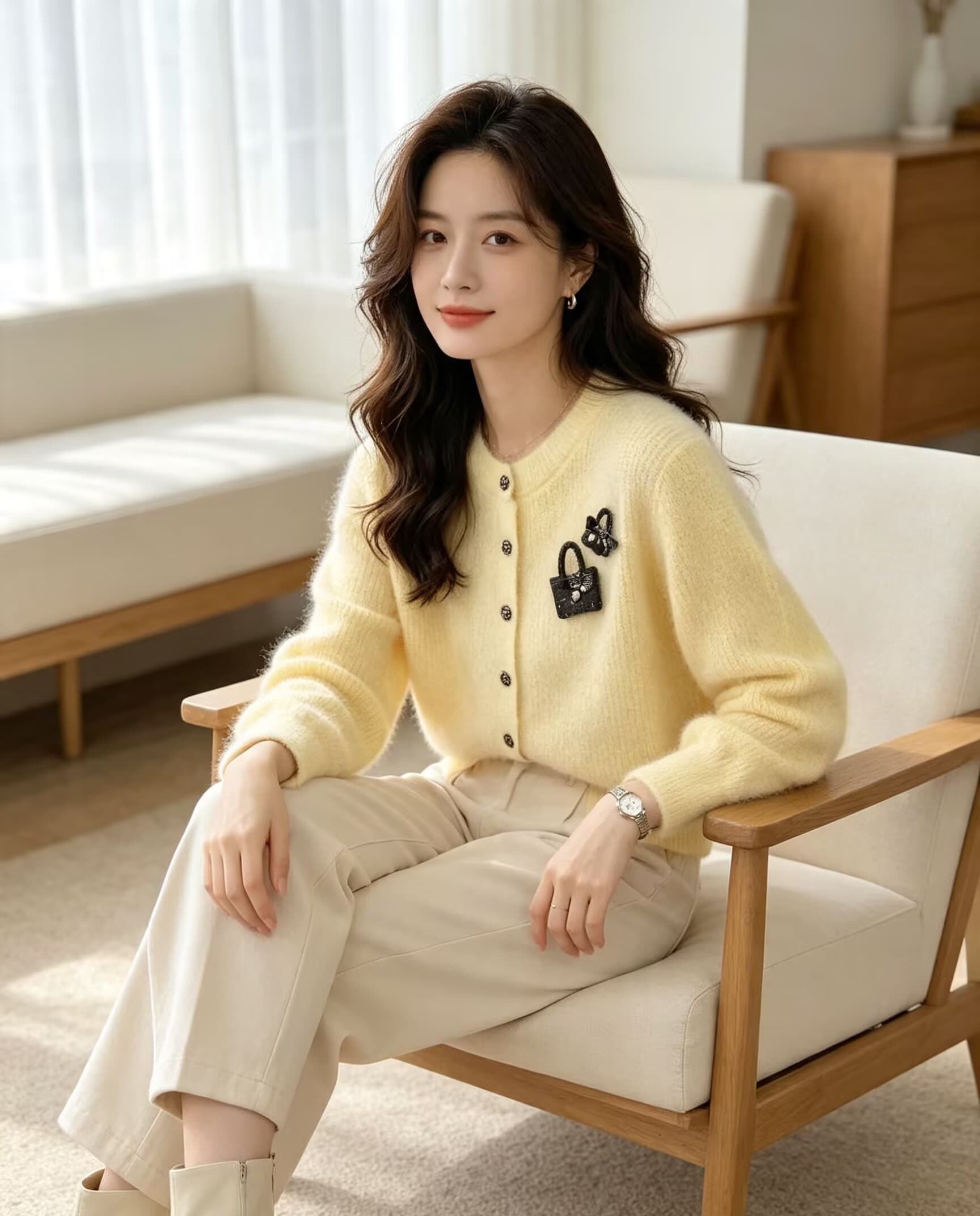 디자인 센스 라운드 넥 Chic 고급 니트 오픈 가디건 가을 겨울 새로운 절묘한 아름다운 스웨터 맨위 상세 이미지 1