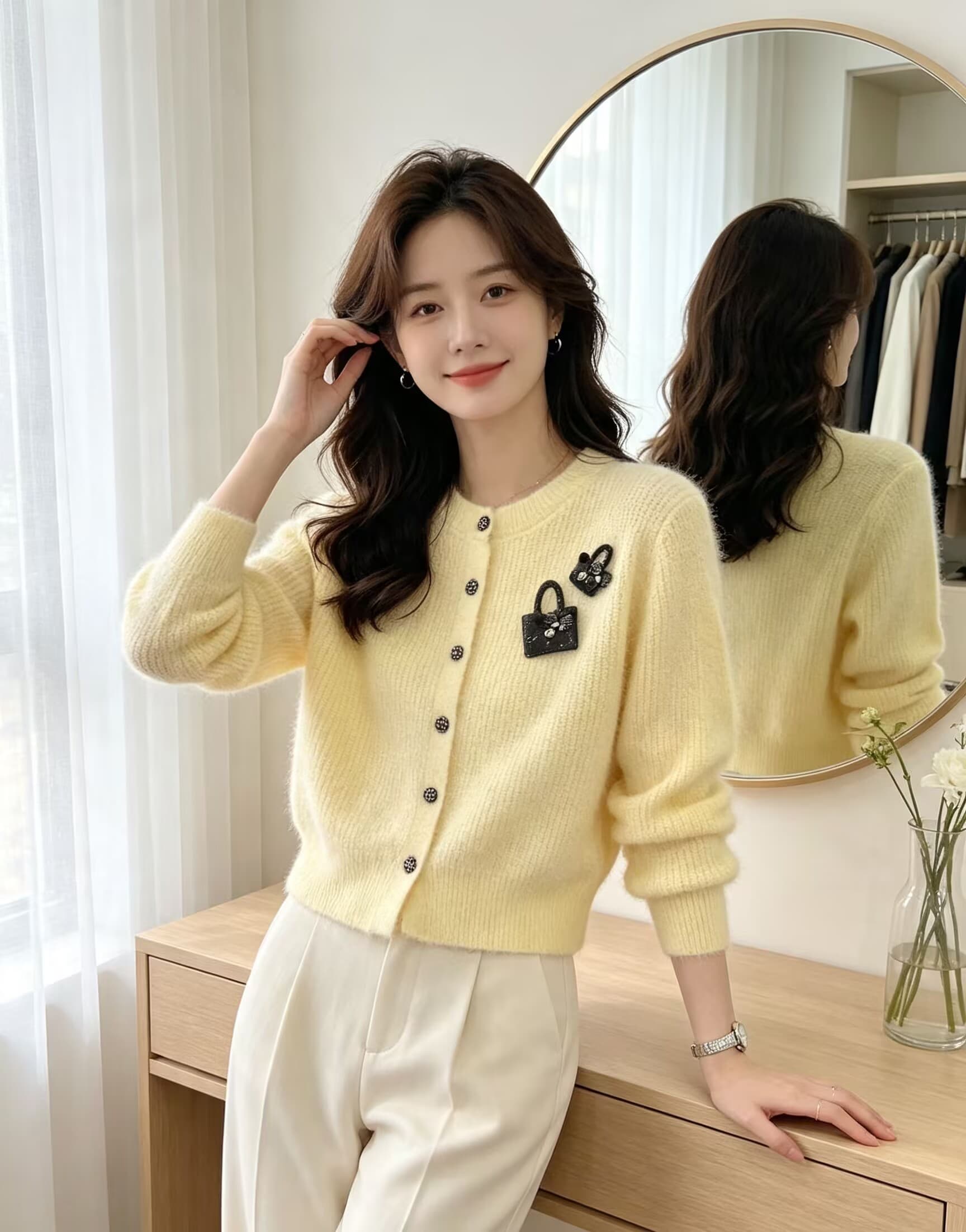 디자인 센스 라운드 넥 Chic 고급 니트 오픈 가디건 가을 겨울 새로운 절묘한 아름다운 스웨터 맨위 상세 이미지 2
