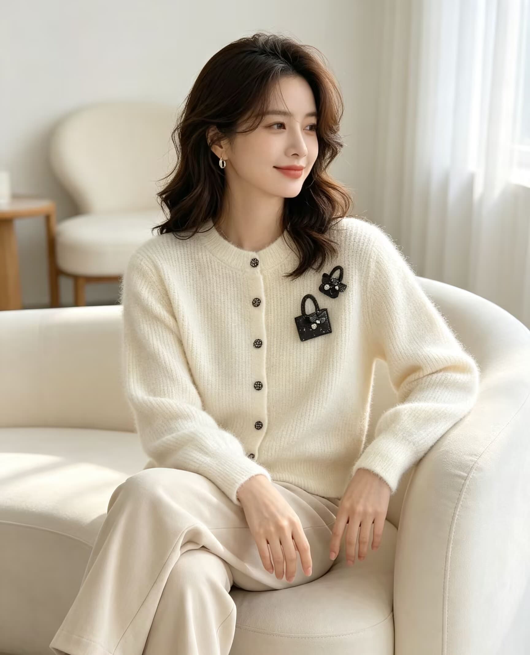 디자인 센스 라운드 넥 Chic 고급 니트 오픈 가디건 가을 겨울 새로운 절묘한 아름다운 스웨터 맨위 상세 이미지 7