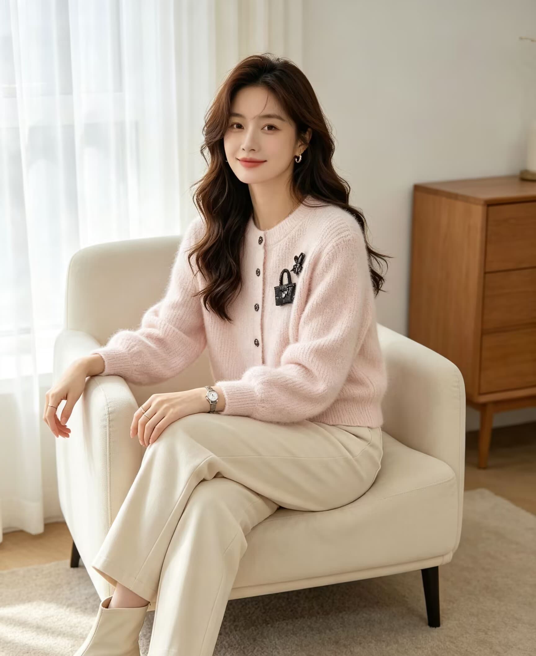 디자인 센스 라운드 넥 Chic 고급 니트 오픈 가디건 가을 겨울 새로운 절묘한 아름다운 스웨터 맨위 상세 이미지 9