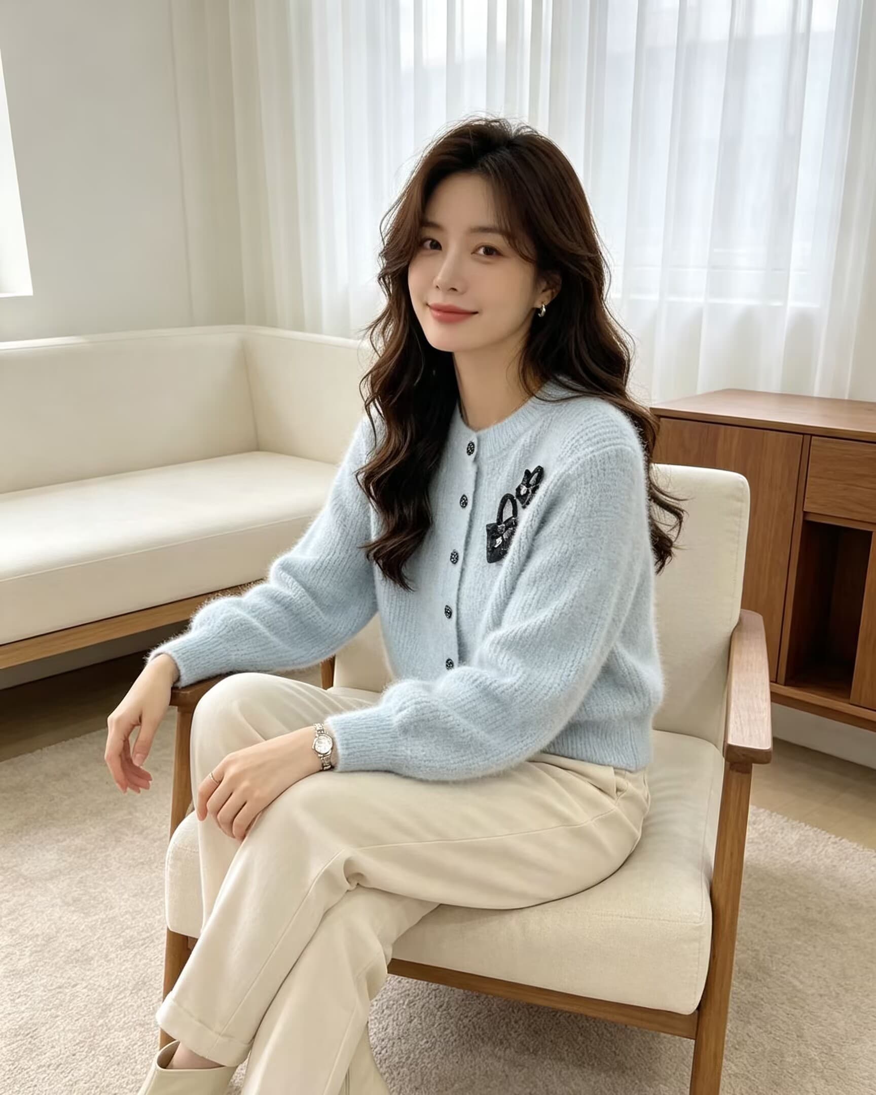 디자인 센스 라운드 넥 Chic 고급 니트 오픈 가디건 가을 겨울 새로운 절묘한 아름다운 스웨터 맨위 상세 이미지 13