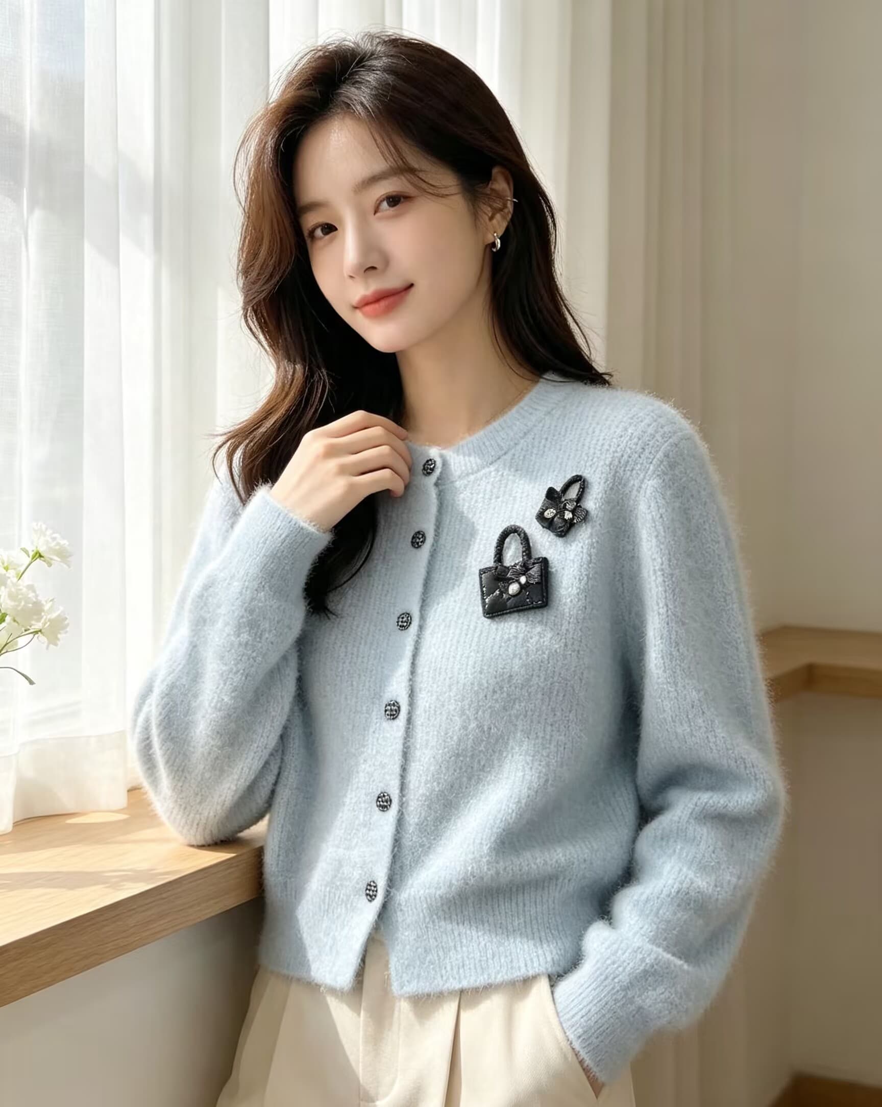 디자인 센스 라운드 넥 Chic 고급 니트 오픈 가디건 가을 겨울 새로운 절묘한 아름다운 스웨터 맨위 상세 이미지 16