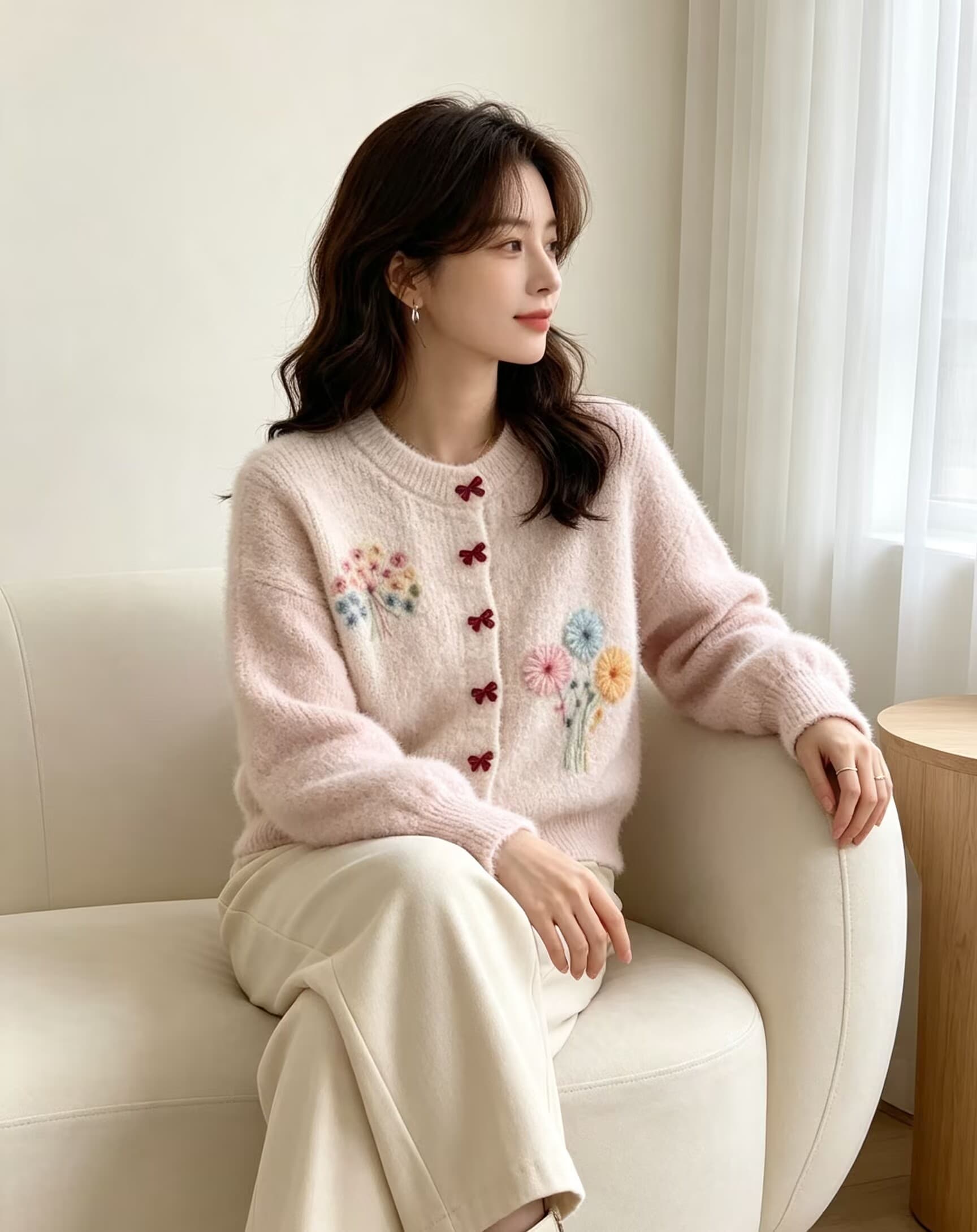 디자인 센스 라운드 넥 Chic 고급 꽃무늬 자수 니트 오픈 가디건 가을 겨울 새로운 절묘한 아름다운 스웨터 맨위 상세 이미지 3