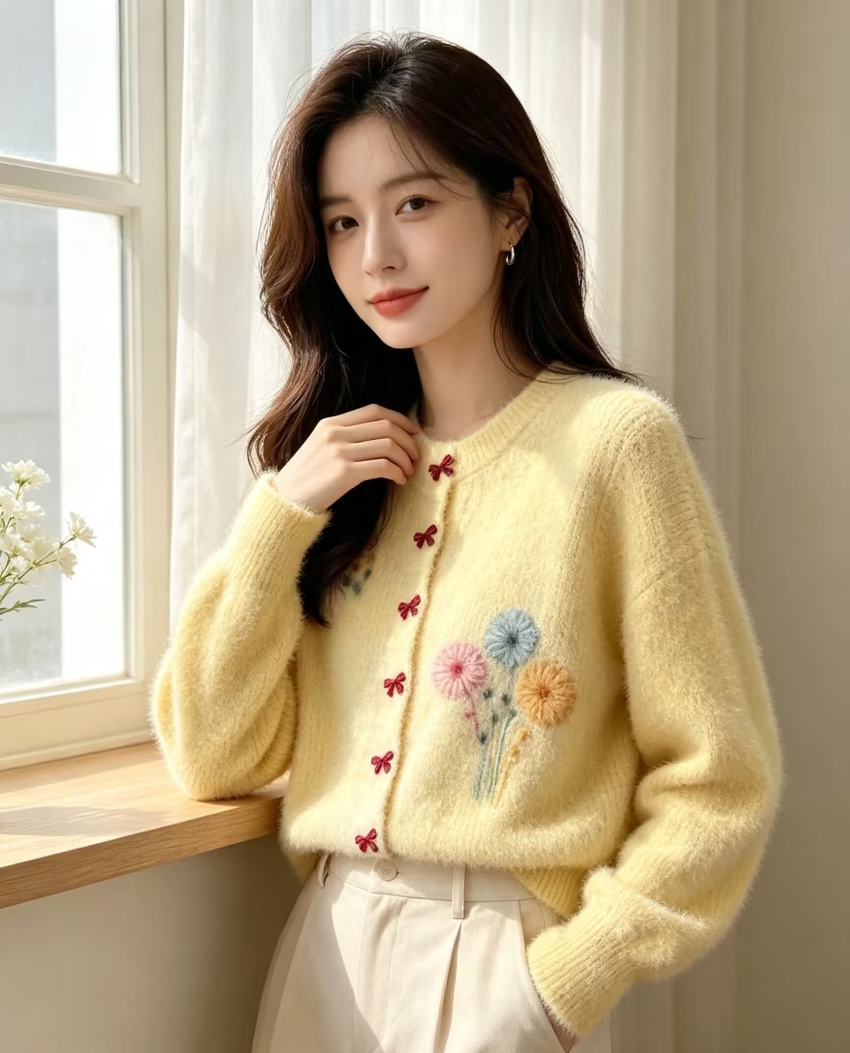 디자인 센스 라운드 넥 Chic 고급 꽃무늬 자수 니트 오픈 가디건 가을 겨울 새로운 절묘한 아름다운 스웨터 맨위 상세 이미지 12