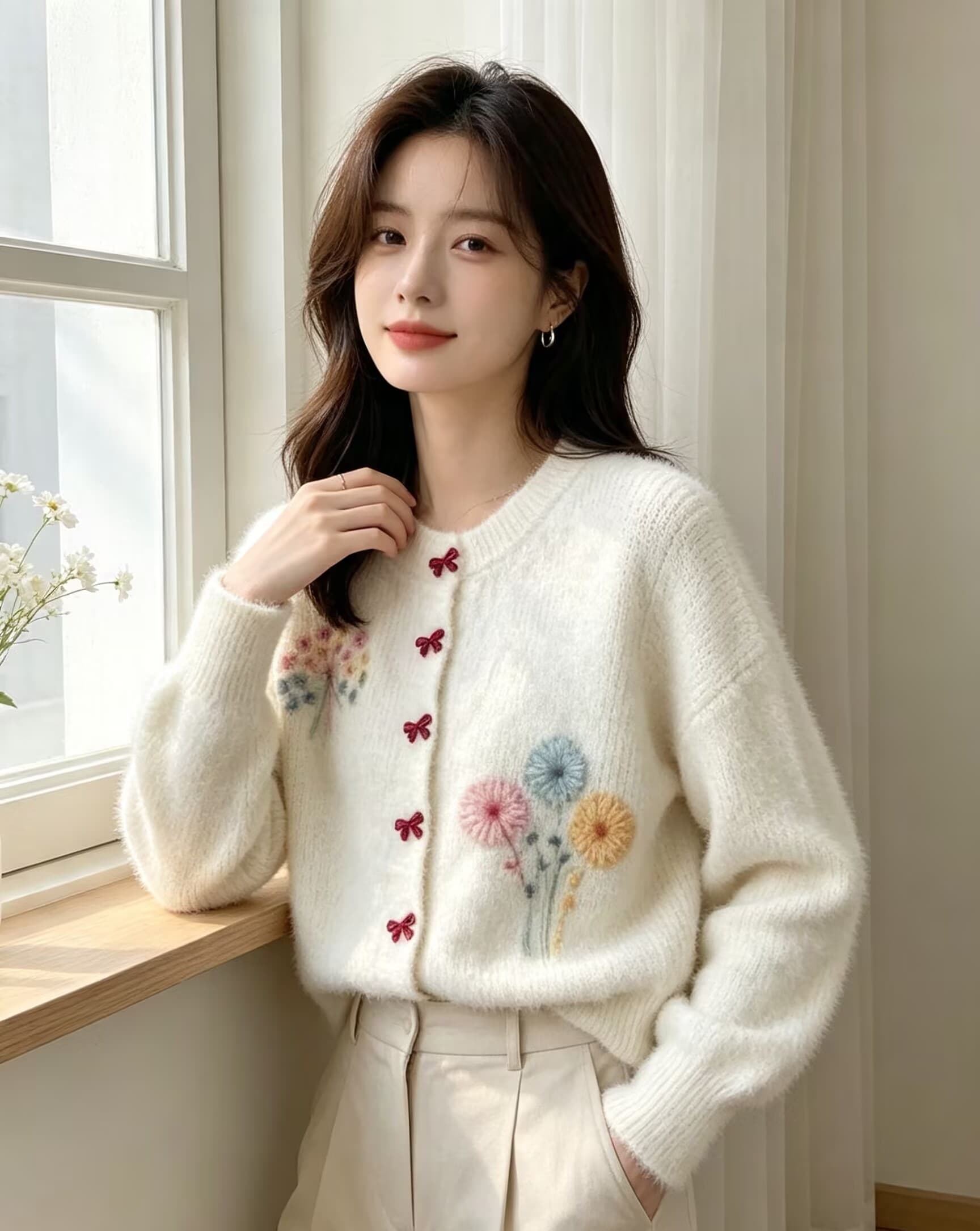 디자인 센스 라운드 넥 Chic 고급 꽃무늬 자수 니트 오픈 가디건 가을 겨울 새로운 절묘한 아름다운 스웨터 맨위 상세 이미지 16