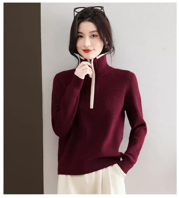 여성 의류 가을 겨울 폭발 하프 지퍼 폴로 칼라 니트 스웨터 두꺼운 인사이드 가져 가라. 루즈핏 만나는 털 셔츠 상세 이미지 12