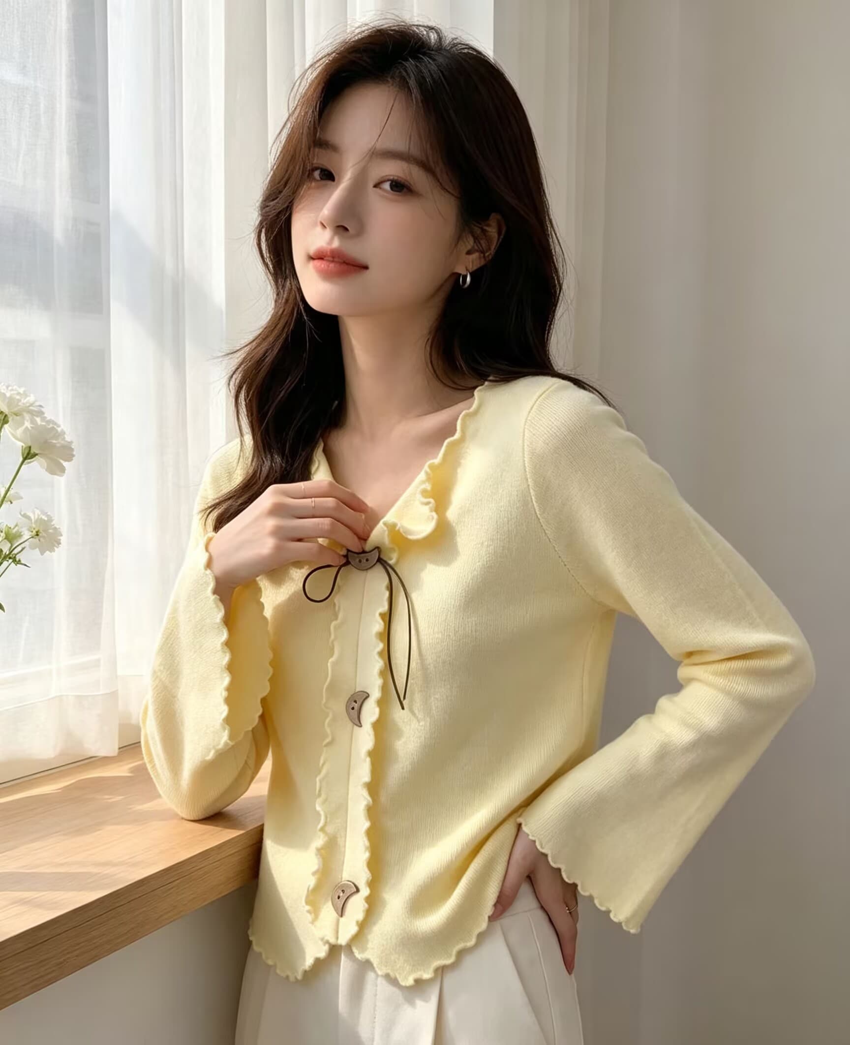 한 부서 연령 감소 다용도 프릴 V넥 다용도 니트 스웨터 여성 2026 년 가을 겨울 새로운 몸매 가꾸기 슬림해 보이는 맨위 상세 이미지 2